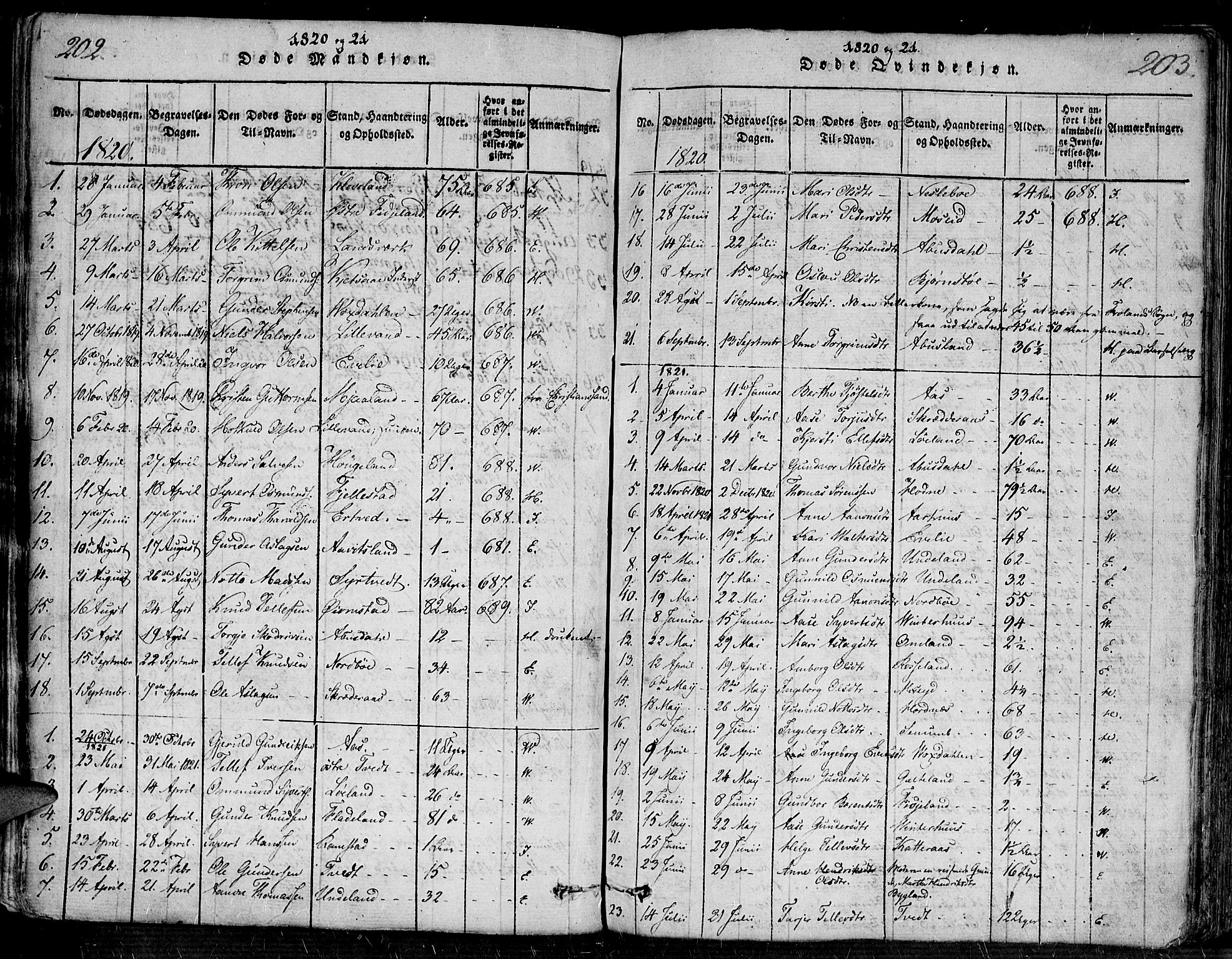 Evje sokneprestkontor, SAK/1111-0008/F/Fa/Faa/L0004: Parish register (official) no. A 4, 1816-1840, p. 202-203