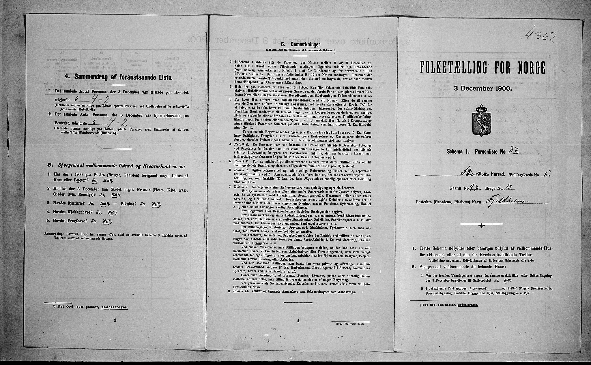 RA, 1900 census for Stokke, 1900, p. 1050