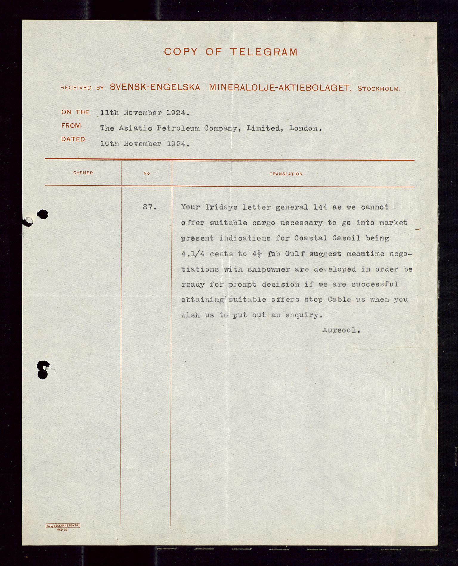 Pa 1521 - A/S Norske Shell, AV/SAST-A-101915/E/Ea/Eaa/L0013: Sjefskorrespondanse, 1924, p. 195