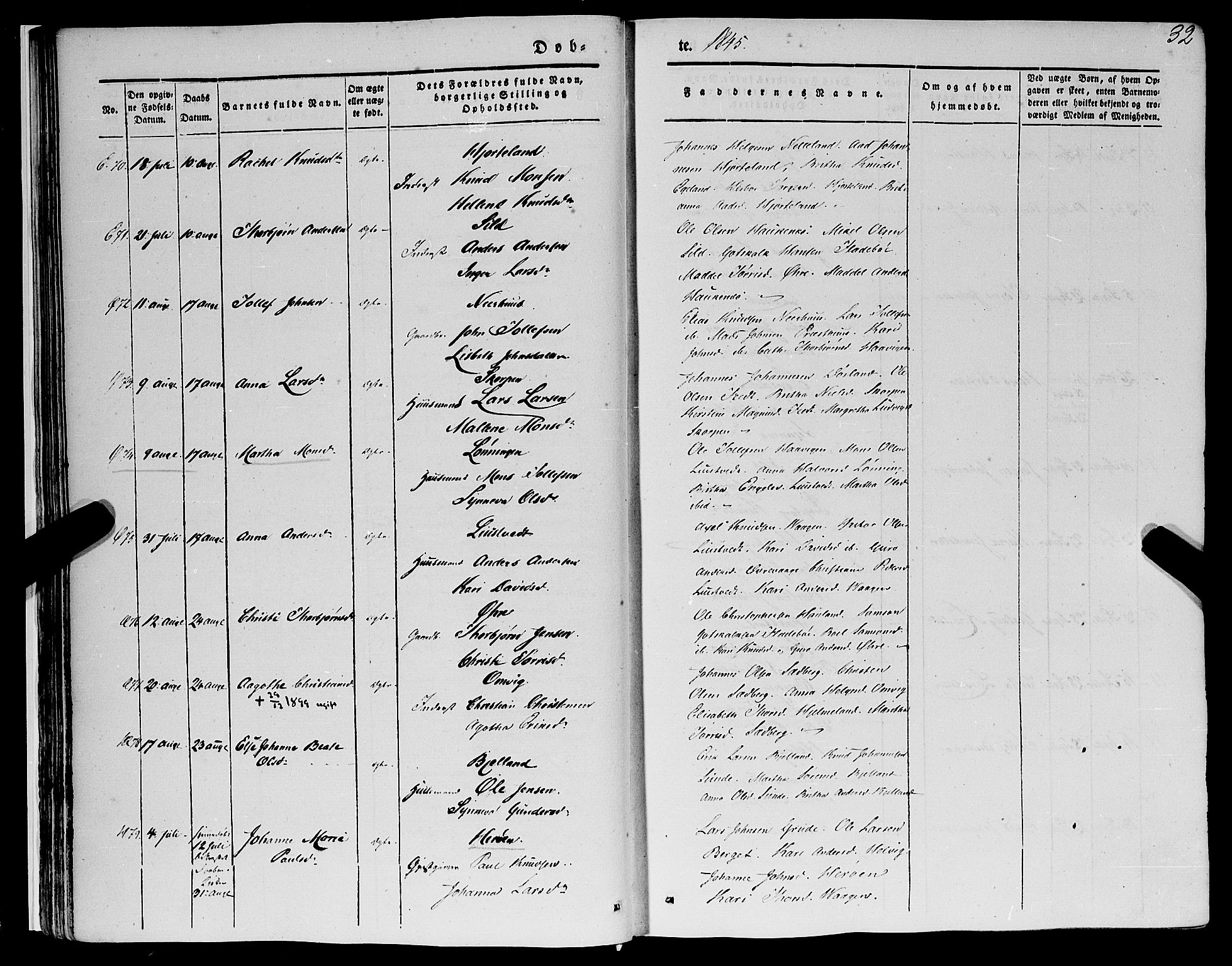 Kvinnherad sokneprestembete, SAB/A-76401/H/Haa: Parish register (official) no. A 7, 1843-1853, p. 32