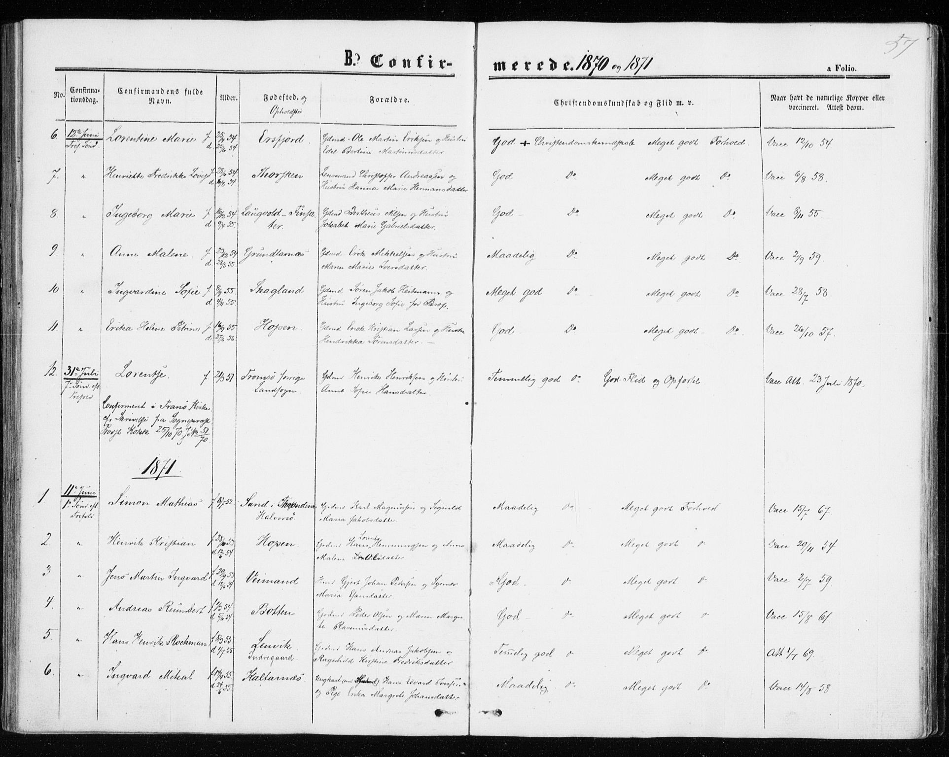 Berg sokneprestkontor, SATØ/S-1318/G/Ga/Gaa/L0002kirke: Parish register (official) no. 2, 1860-1872, p. 57