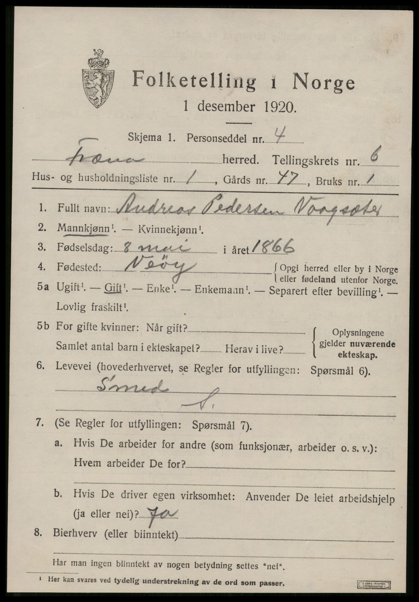 SAT, 1920 census for Fræna, 1920, p. 4059