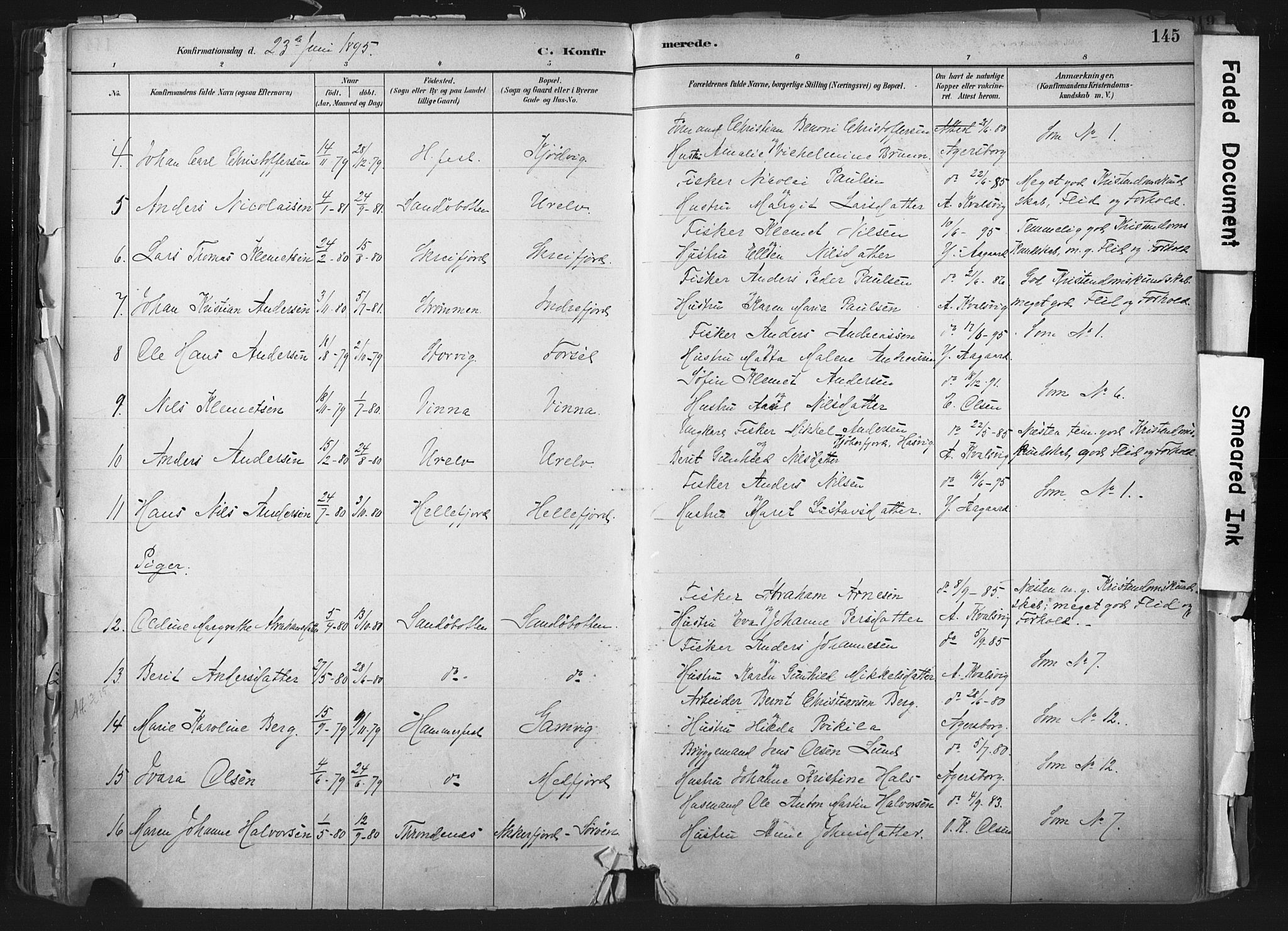 Hammerfest sokneprestkontor, SATØ/S-1347: Parish register (official) no. 11 /1, 1885-1897, p. 145