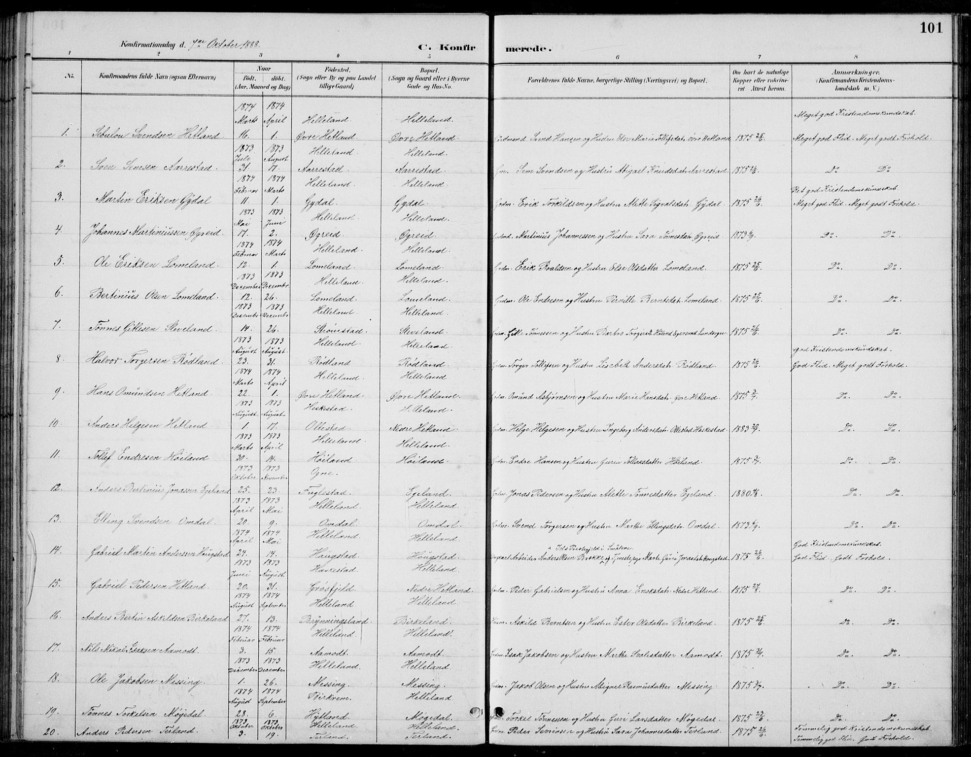 Helleland sokneprestkontor, AV/SAST-A-101810: Parish register (copy) no. B 4, 1887-1941, p. 101