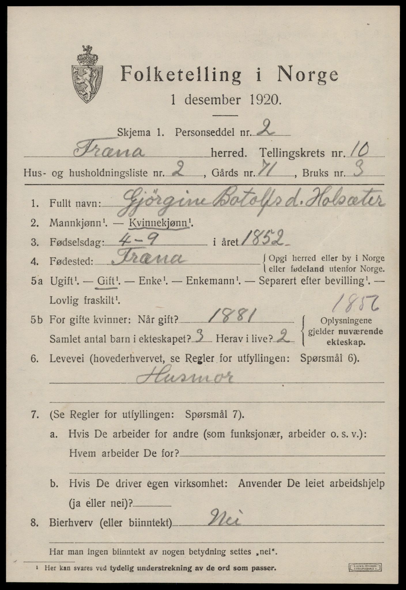 SAT, 1920 census for Fræna, 1920, p. 5777