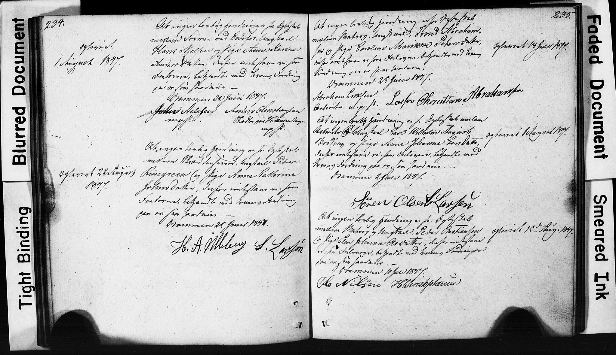 Strømsø kirkebøker, AV/SAKO-A-246/H/Hb/L0002: Best man's statements no. 2, 1815-1857, p. 234-235