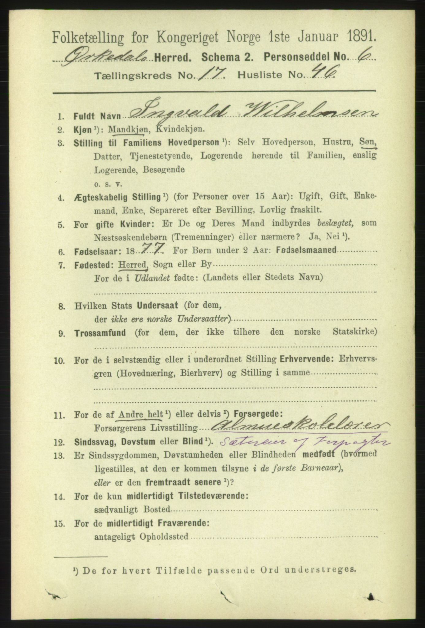 RA, 1891 census for 1638 Orkdal, 1891, p. 7633