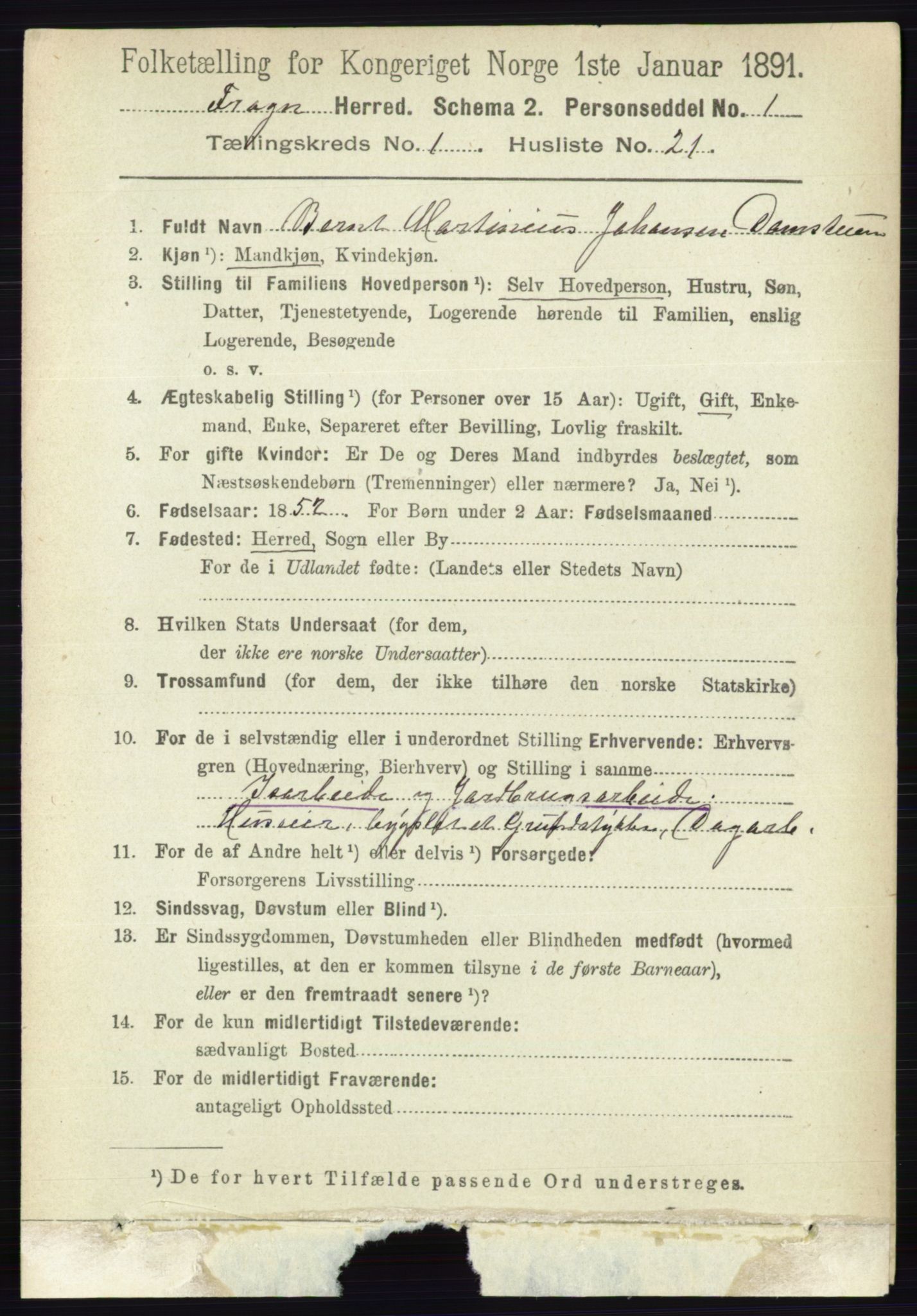 RA, 1891 census for 0215 Frogn, 1891, p. 255