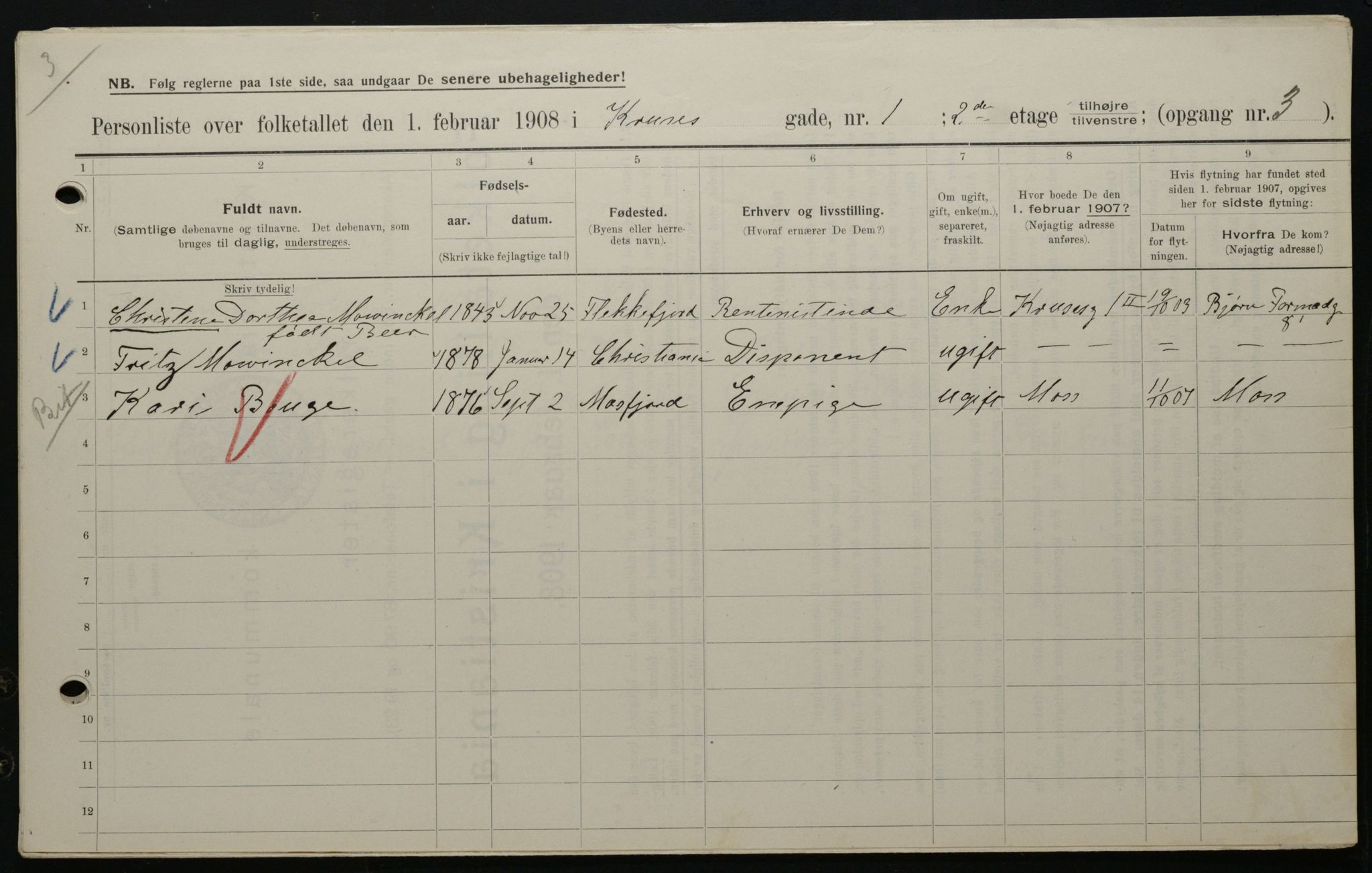 OBA, Municipal Census 1908 for Kristiania, 1908, p. 49274