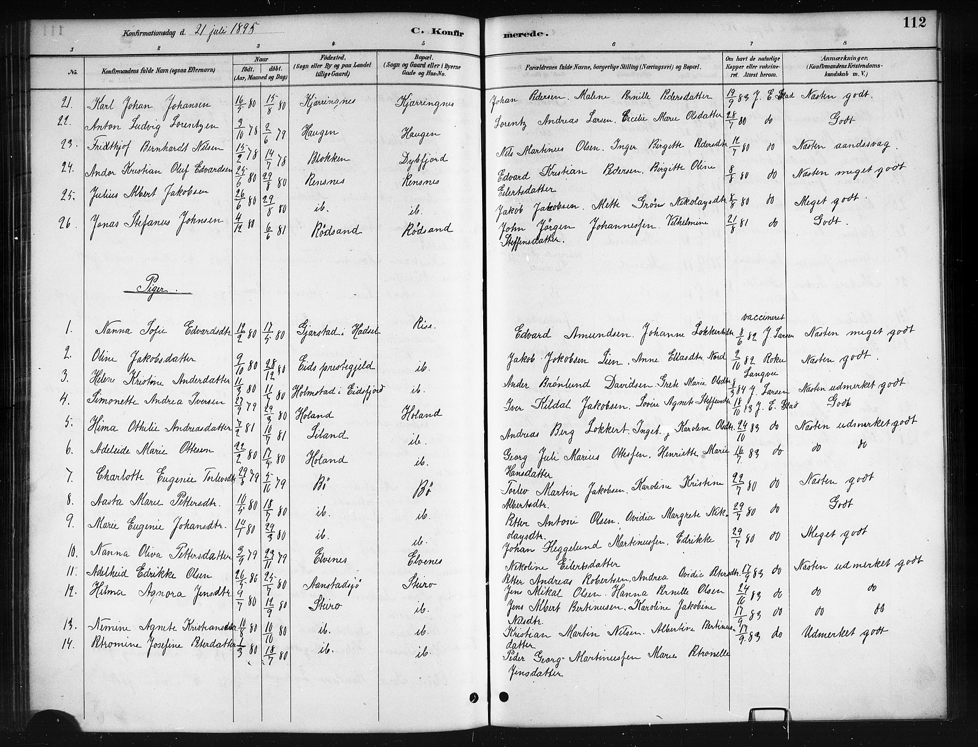 Ministerialprotokoller, klokkerbøker og fødselsregistre - Nordland, AV/SAT-A-1459/895/L1382: Parish register (copy) no. 895C04, 1885-1896, p. 112