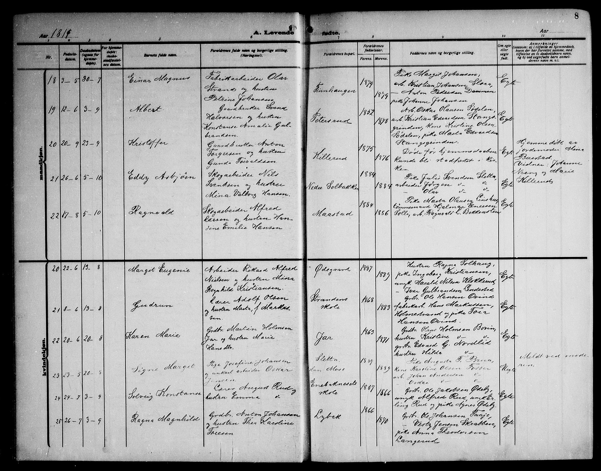 Enebakk prestekontor Kirkebøker, AV/SAO-A-10171c/G/Ga/L0007: Parish register (copy) no. I 7, 1911-1949, p. 8