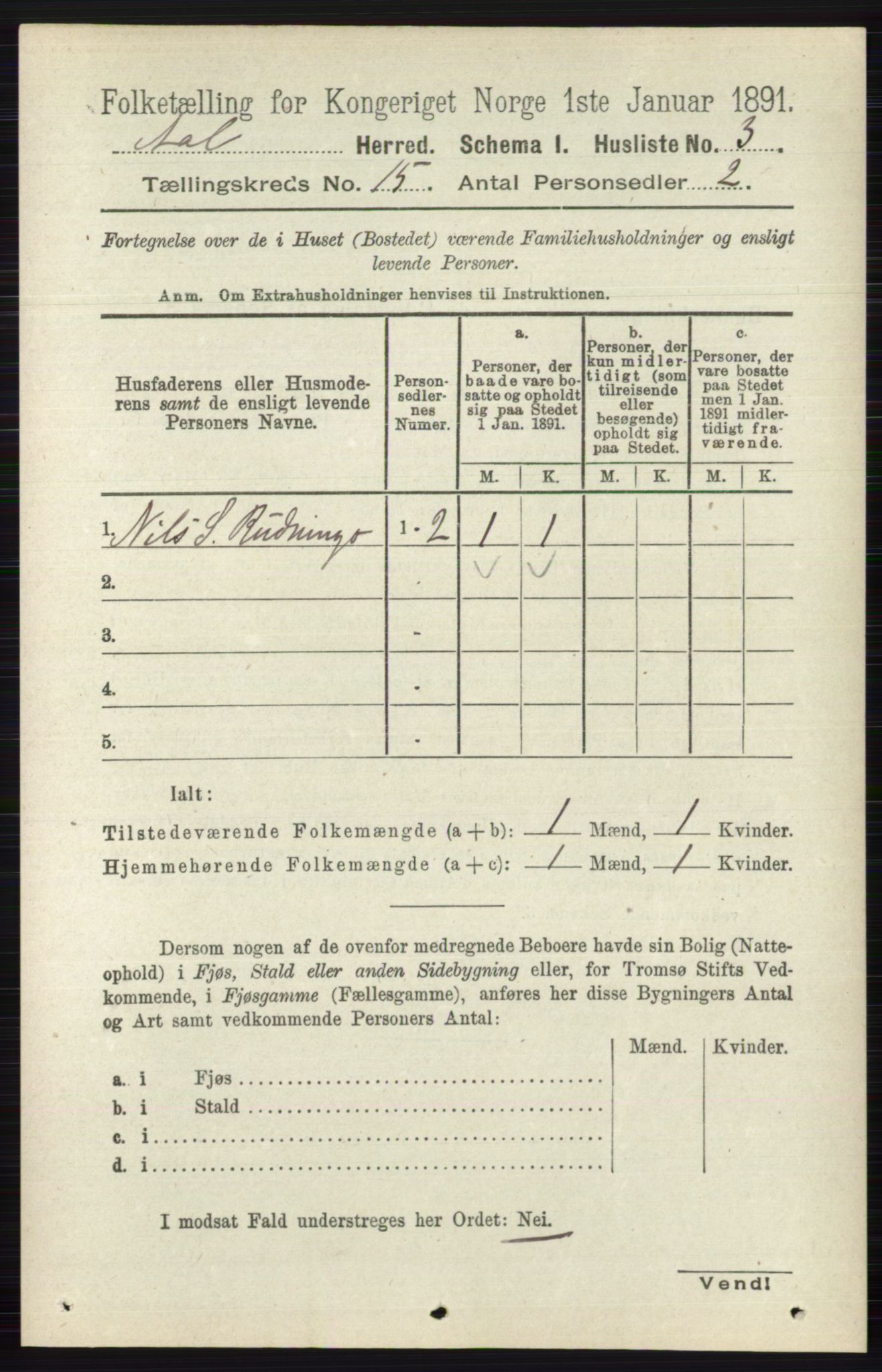 RA, 1891 census for 0619 Ål, 1891, p. 3711