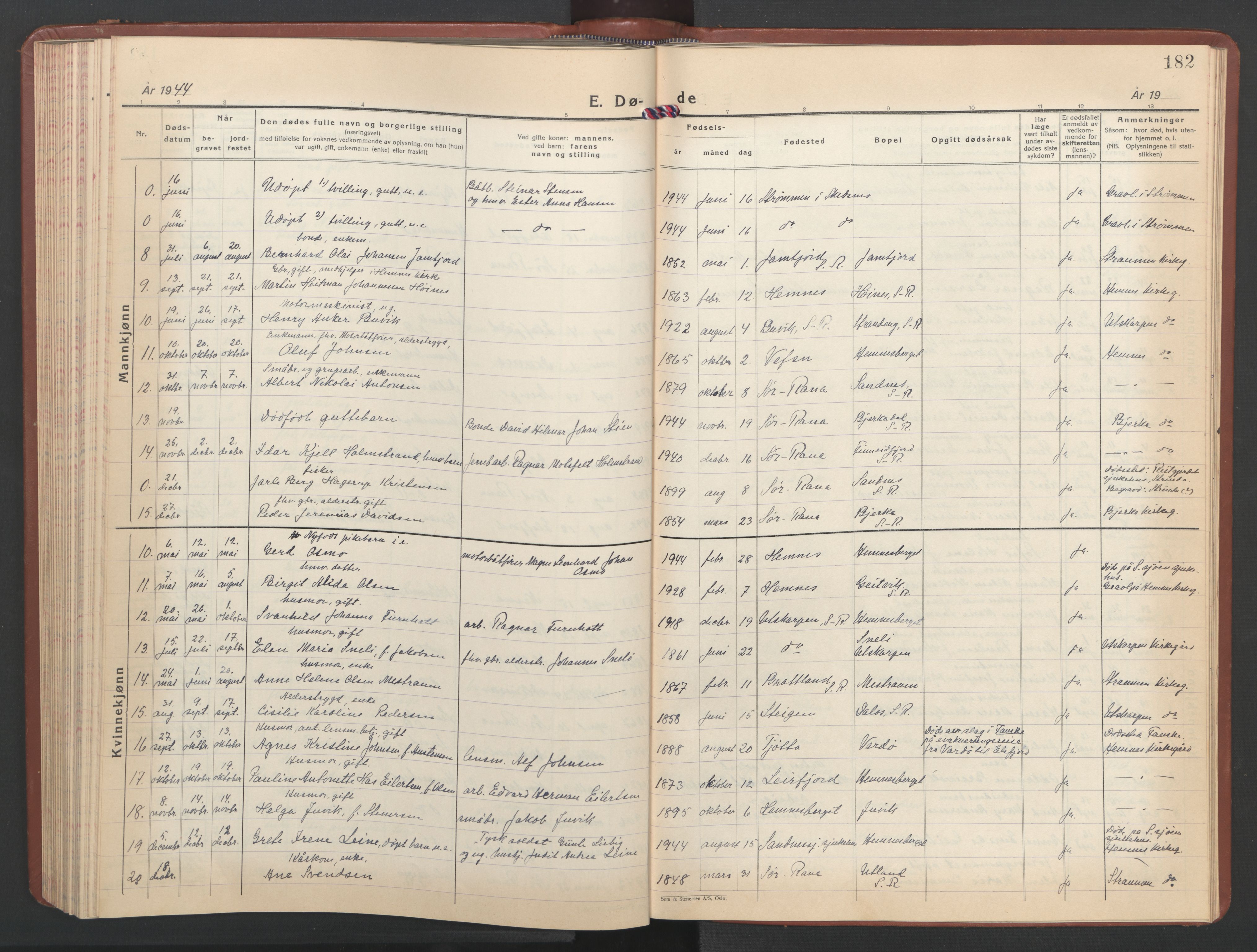 Ministerialprotokoller, klokkerbøker og fødselsregistre - Nordland, AV/SAT-A-1459/825/L0374: Parish register (copy) no. 825C11, 1941-1957, p. 182