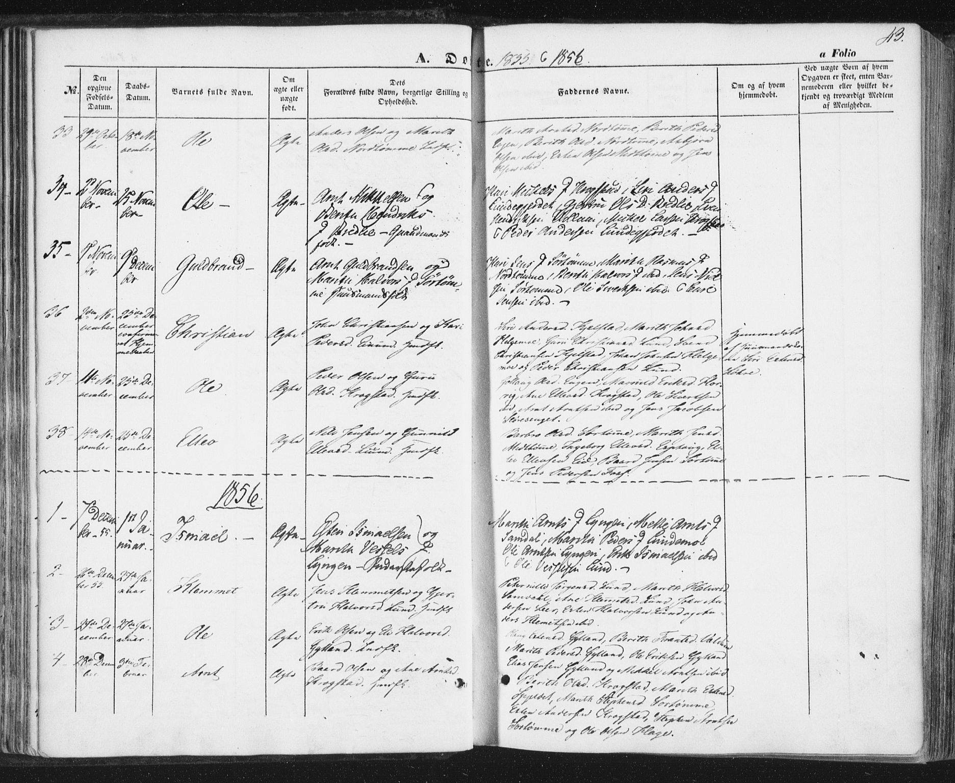 Ministerialprotokoller, klokkerbøker og fødselsregistre - Sør-Trøndelag, SAT/A-1456/692/L1103: Parish register (official) no. 692A03, 1849-1870, p. 43