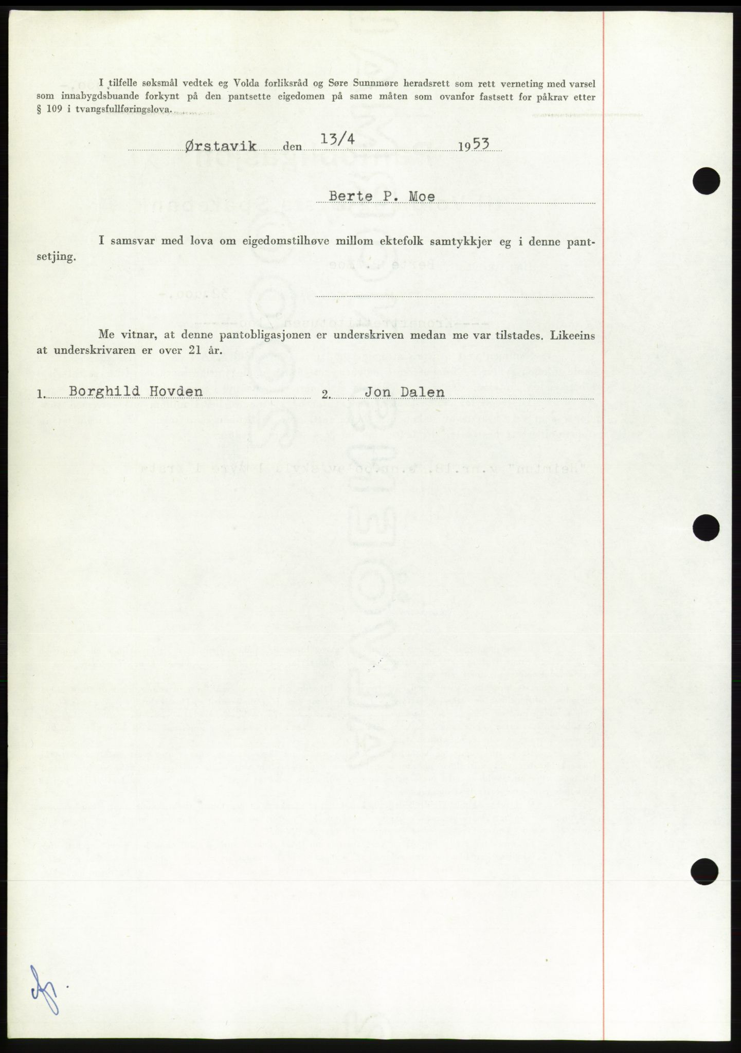 Søre Sunnmøre sorenskriveri, SAT/A-4122/1/2/2C/L0123: Mortgage book no. 11B, 1953-1953, Diary no: : 940/1953