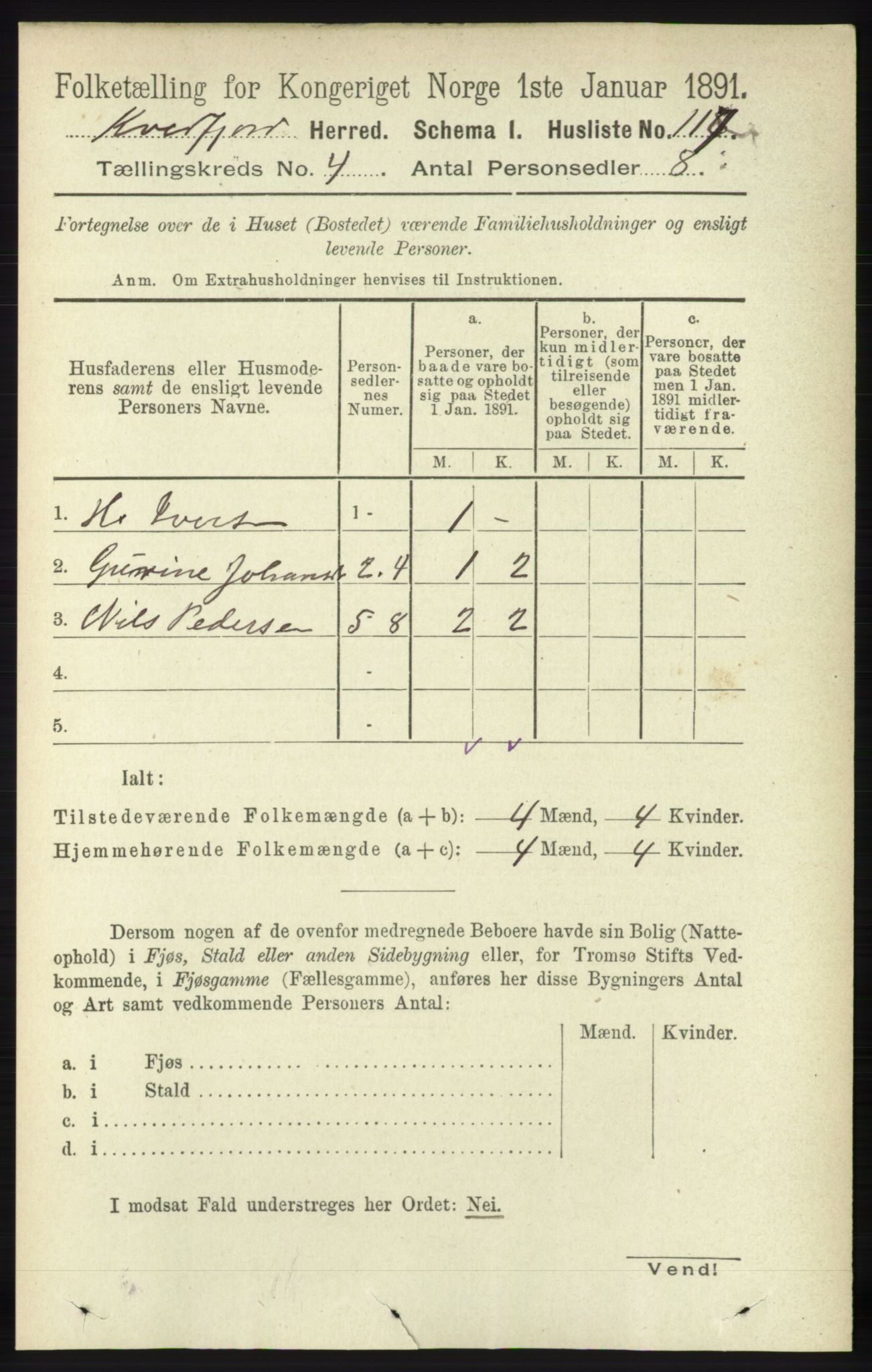 RA, 1891 census for 1911 Kvæfjord, 1891, p. 1867