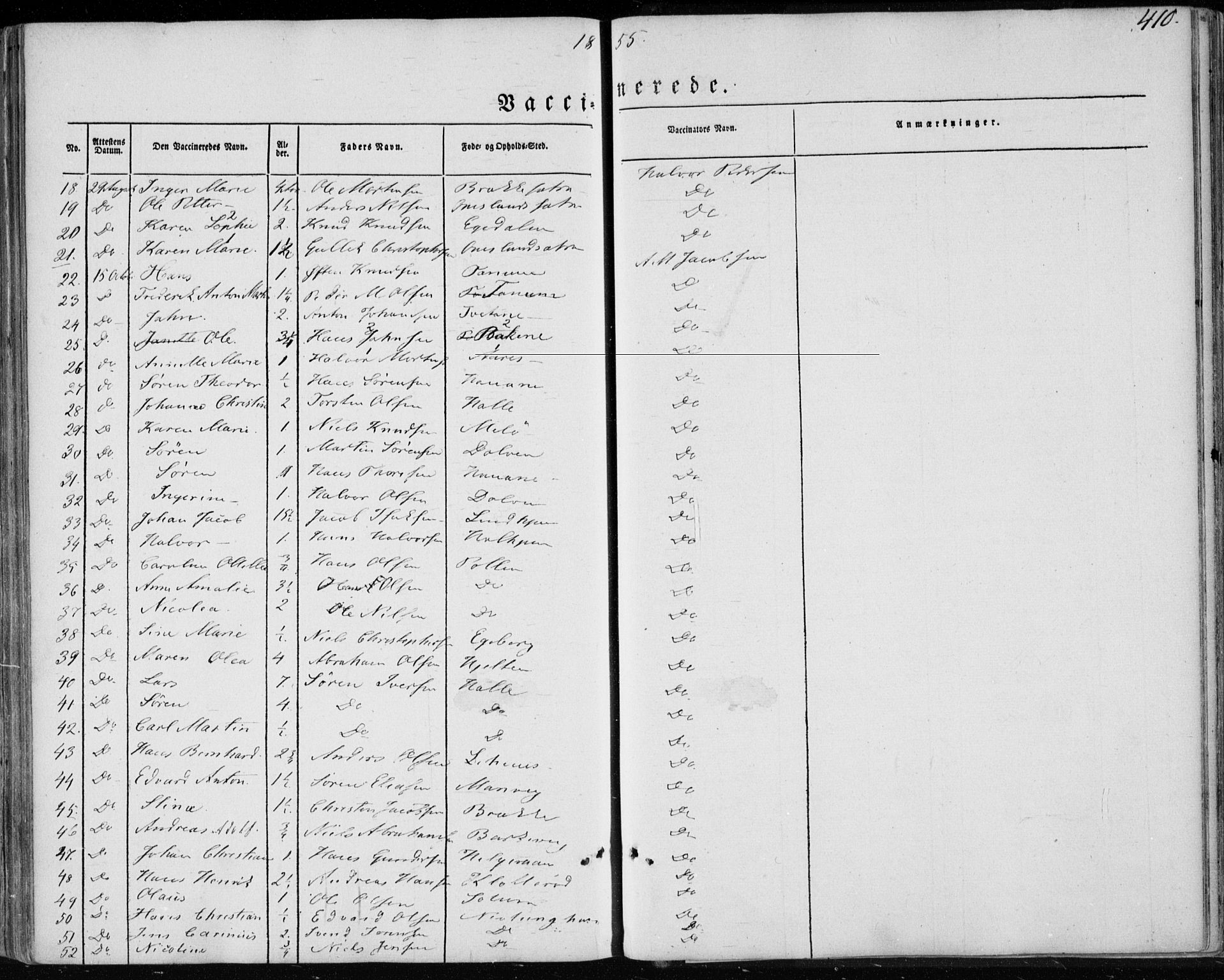 Brunlanes kirkebøker, AV/SAKO-A-342/F/Fa/L0004: Parish register (official) no. I 4, 1846-1862, p. 410