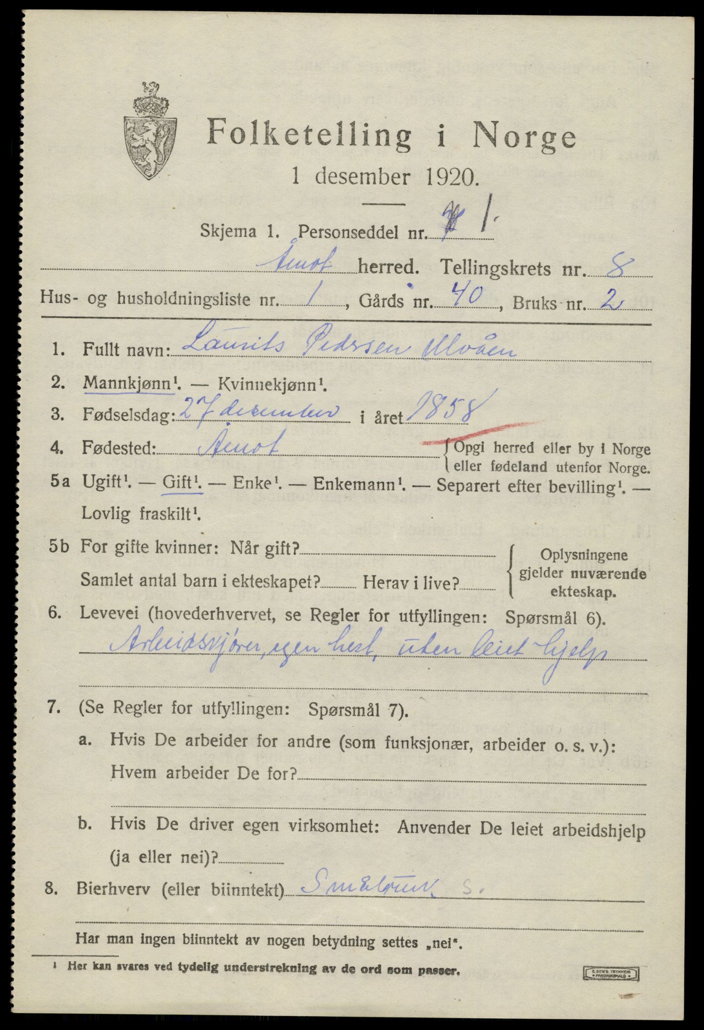 SAH, 1920 census for Åmot, 1920, p. 7973