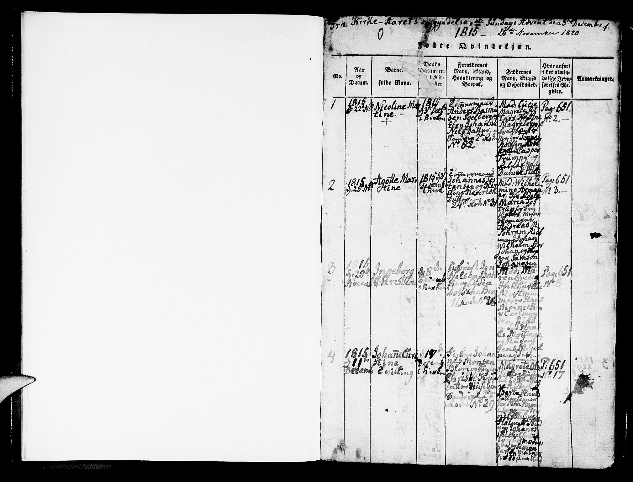 Korskirken sokneprestembete, AV/SAB-A-76101/H/Hab: Parish register (copy) no. A 1b, 1815-1821, p. 0-1