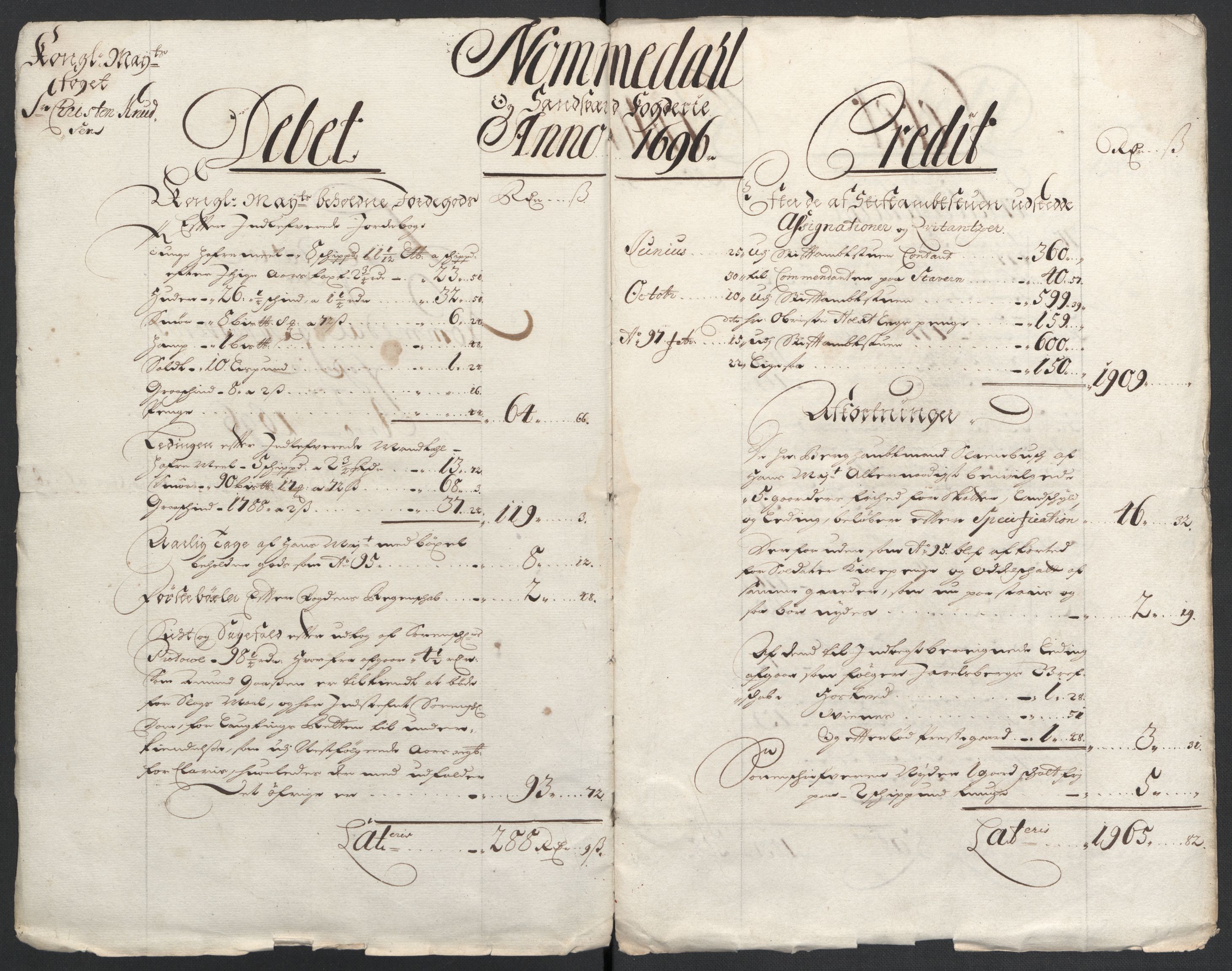 Rentekammeret inntil 1814, Reviderte regnskaper, Fogderegnskap, RA/EA-4092/R24/L1576: Fogderegnskap Numedal og Sandsvær, 1696-1697, p. 7