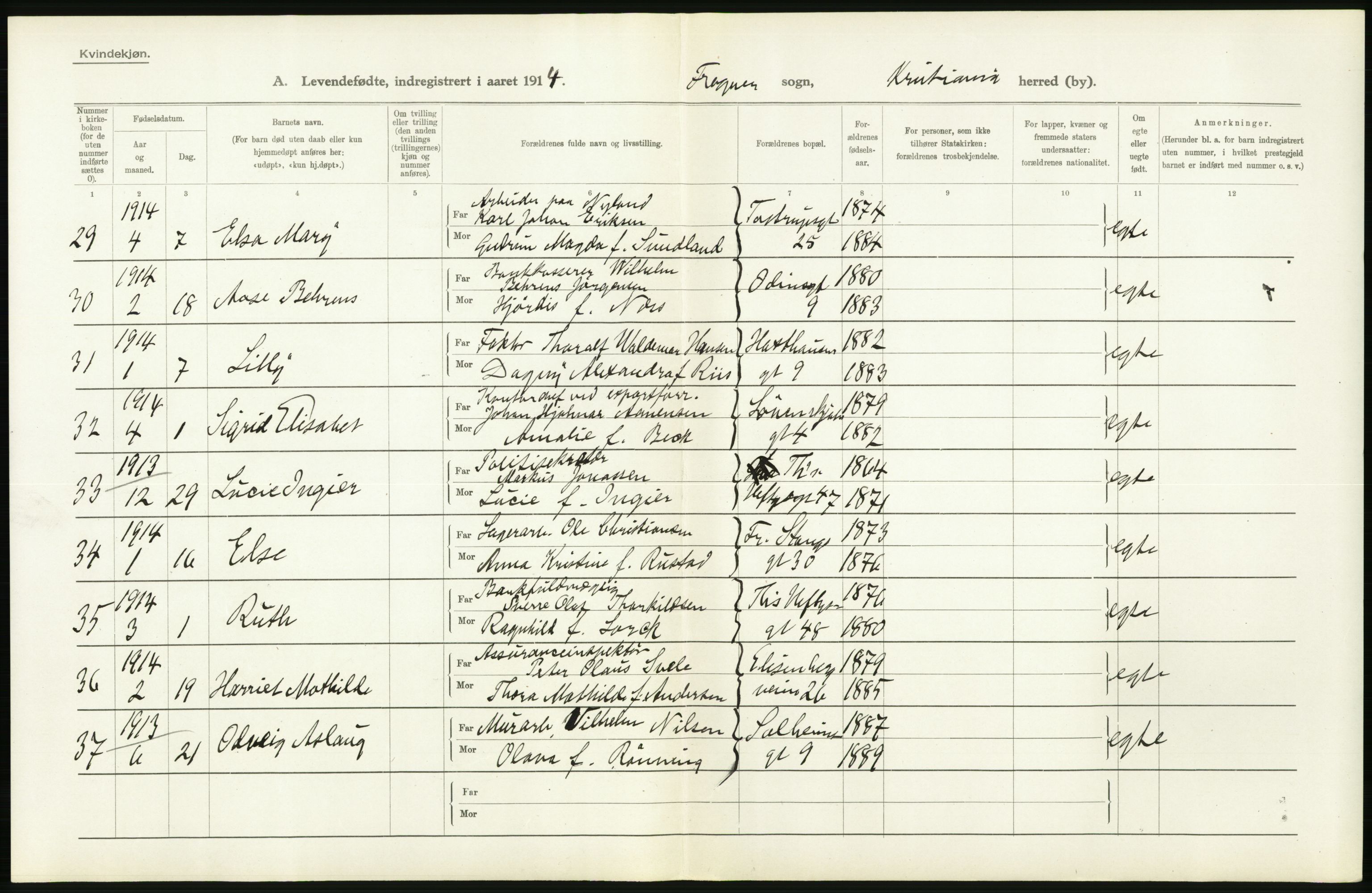 Statistisk sentralbyrå, Sosiodemografiske emner, Befolkning, AV/RA-S-2228/D/Df/Dfb/Dfbd/L0006: Kristiania: Levendefødte menn og kvinner., 1914, p. 198