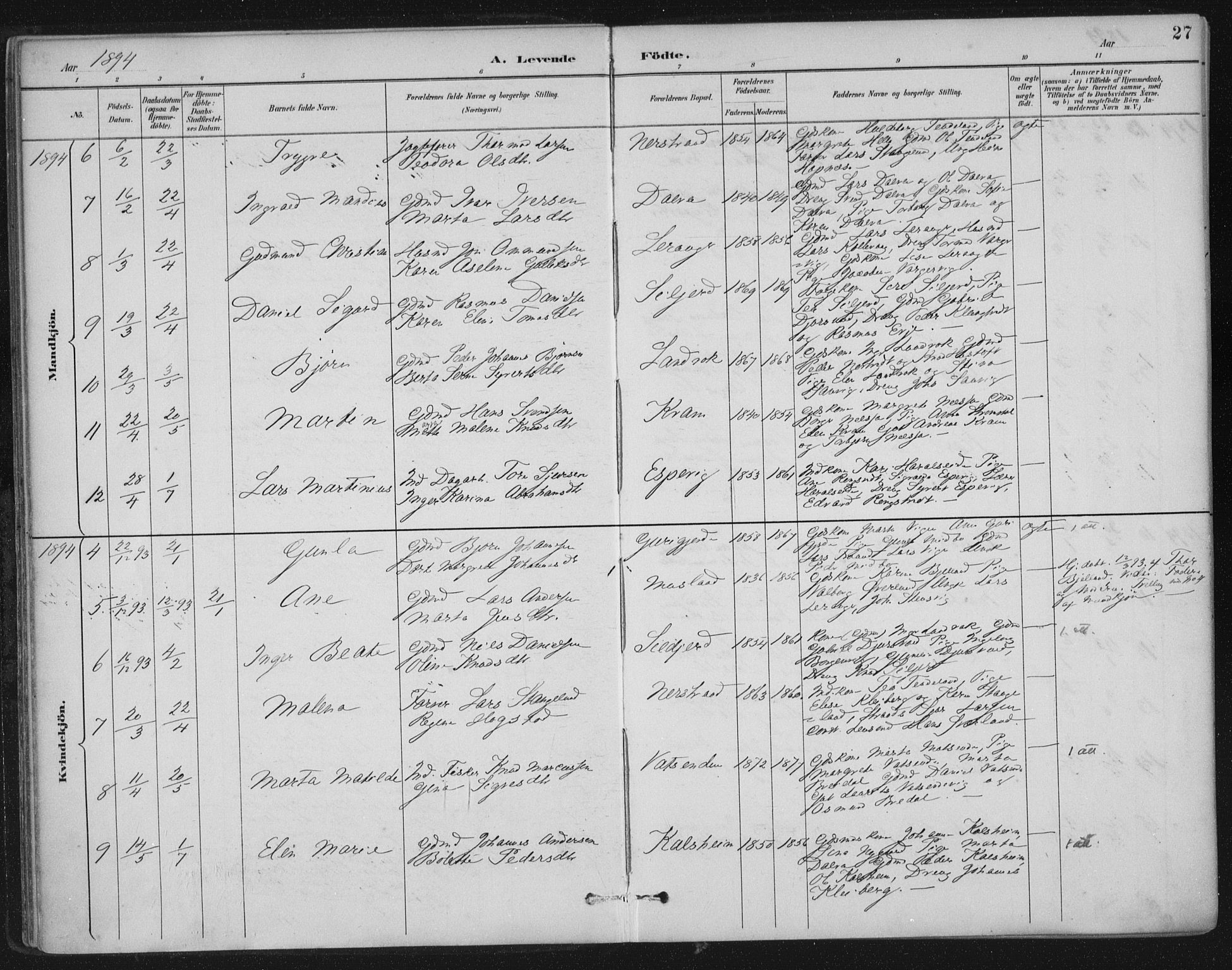 Nedstrand sokneprestkontor, AV/SAST-A-101841/01/IV: Parish register (official) no. A 12, 1887-1915, p. 27