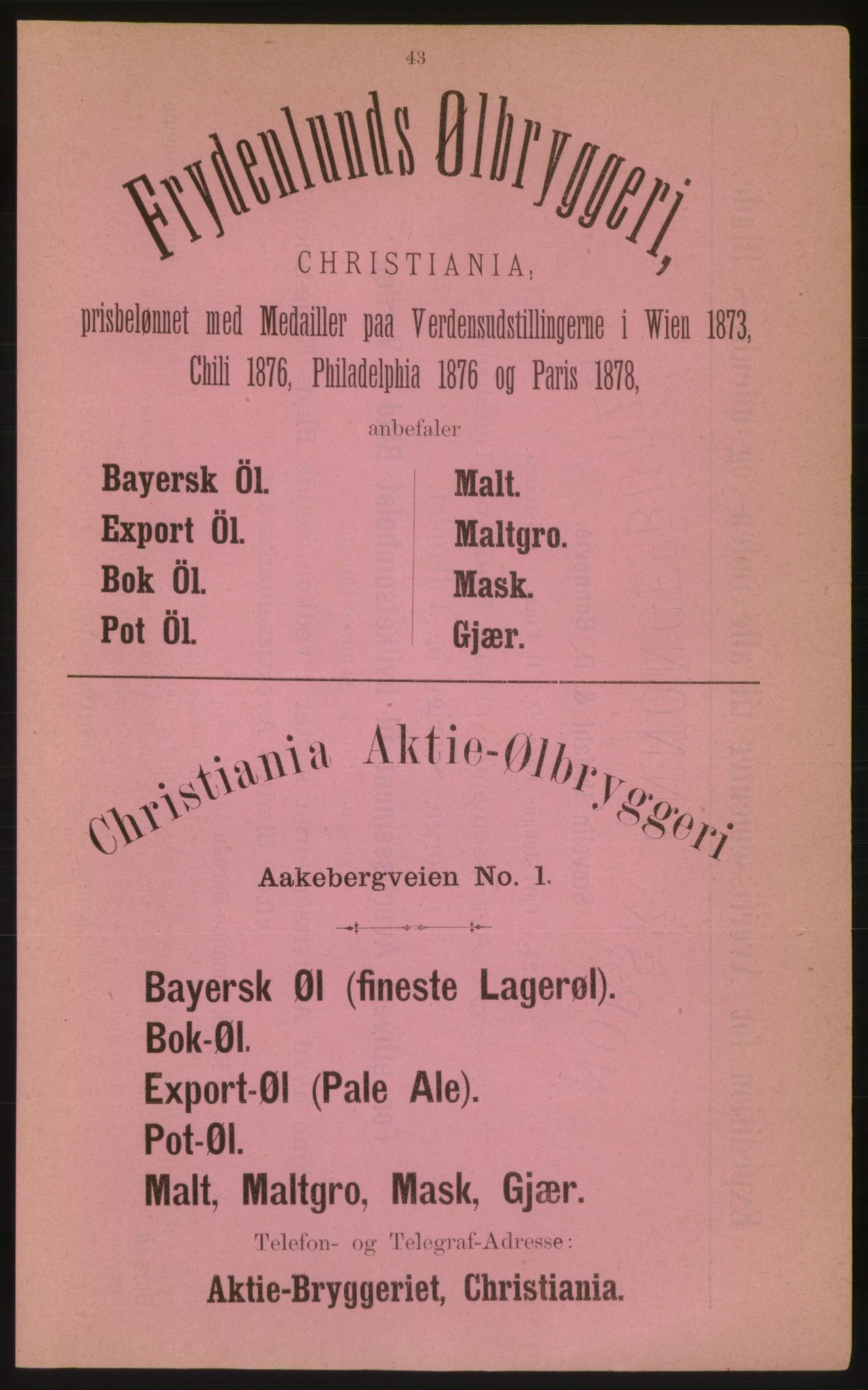 Kristiania/Oslo adressebok, PUBL/-, 1882, p. 43