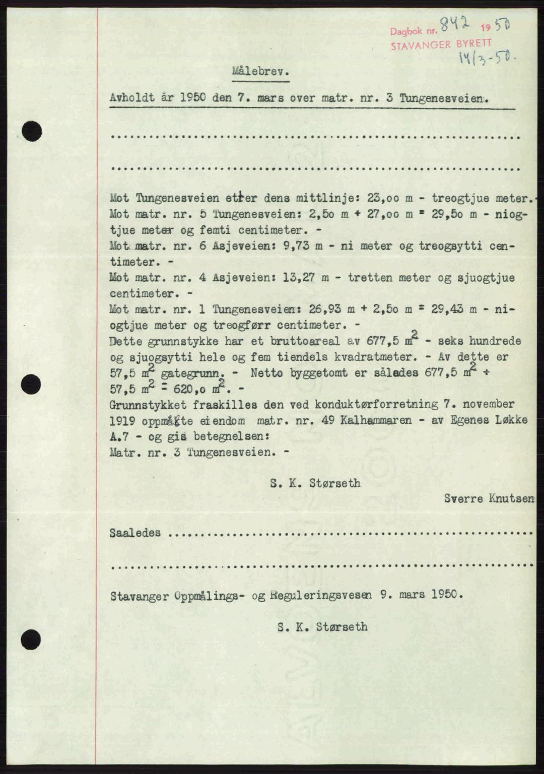 Stavanger byrett, SAST/A-100455/002/G/Gb/L0024: Mortgage book no. A13, 1949-1950, Diary no: : 842/1950