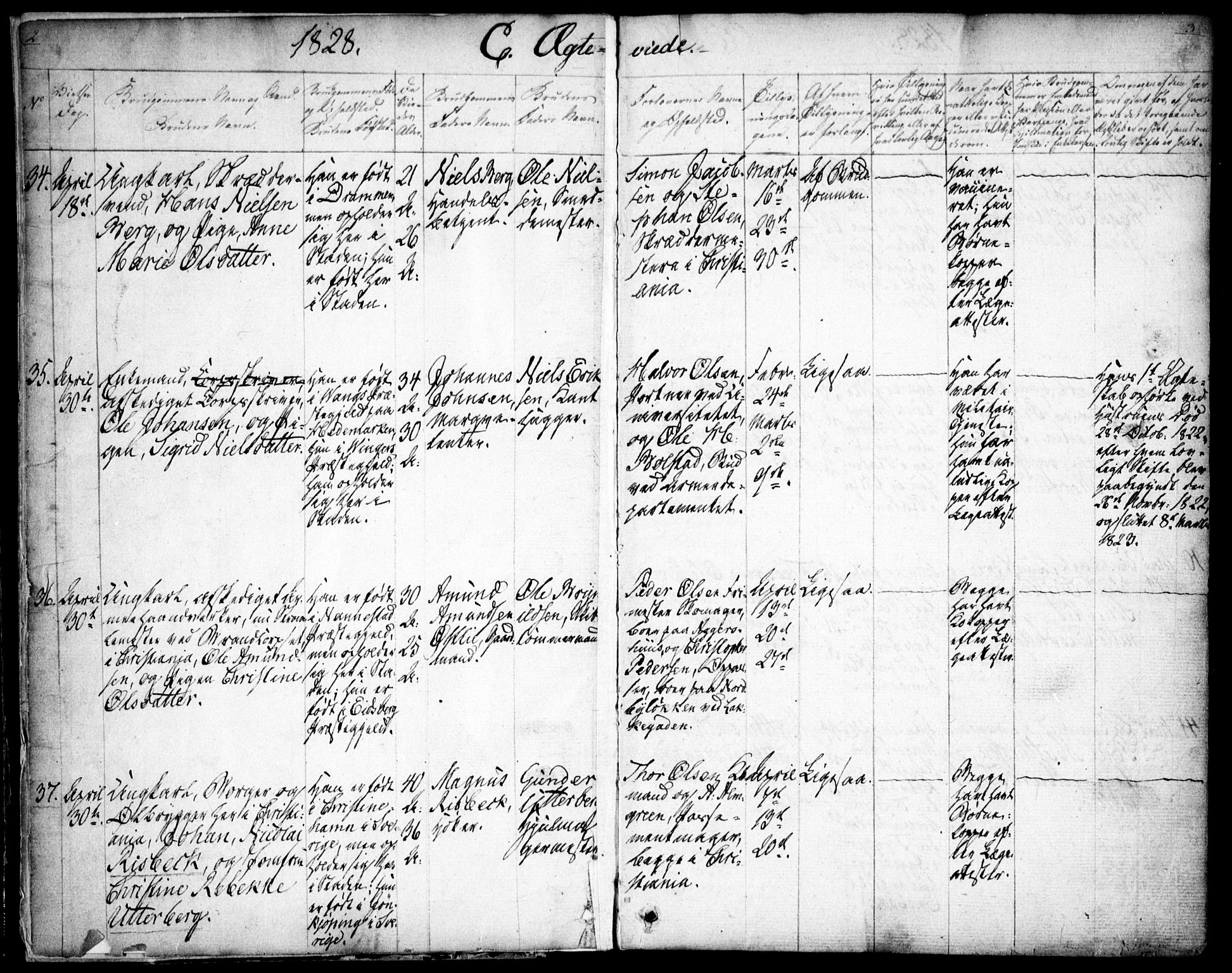 Oslo domkirke Kirkebøker, SAO/A-10752/F/Fa/L0019: Parish register (official) no. 19, 1828-1847, p. 2-3