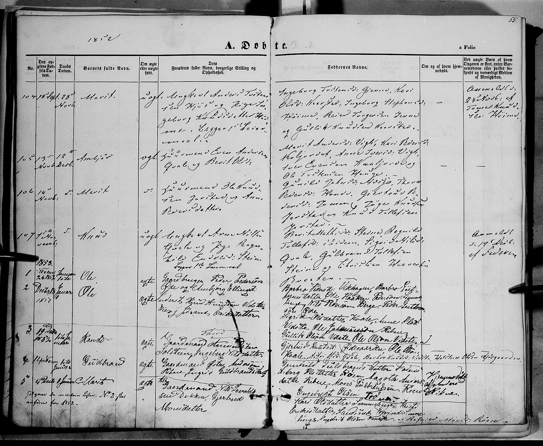 Vestre Slidre prestekontor, SAH/PREST-136/H/Ha/Haa/L0001: Parish register (official) no. 1, 1844-1855, p. 55