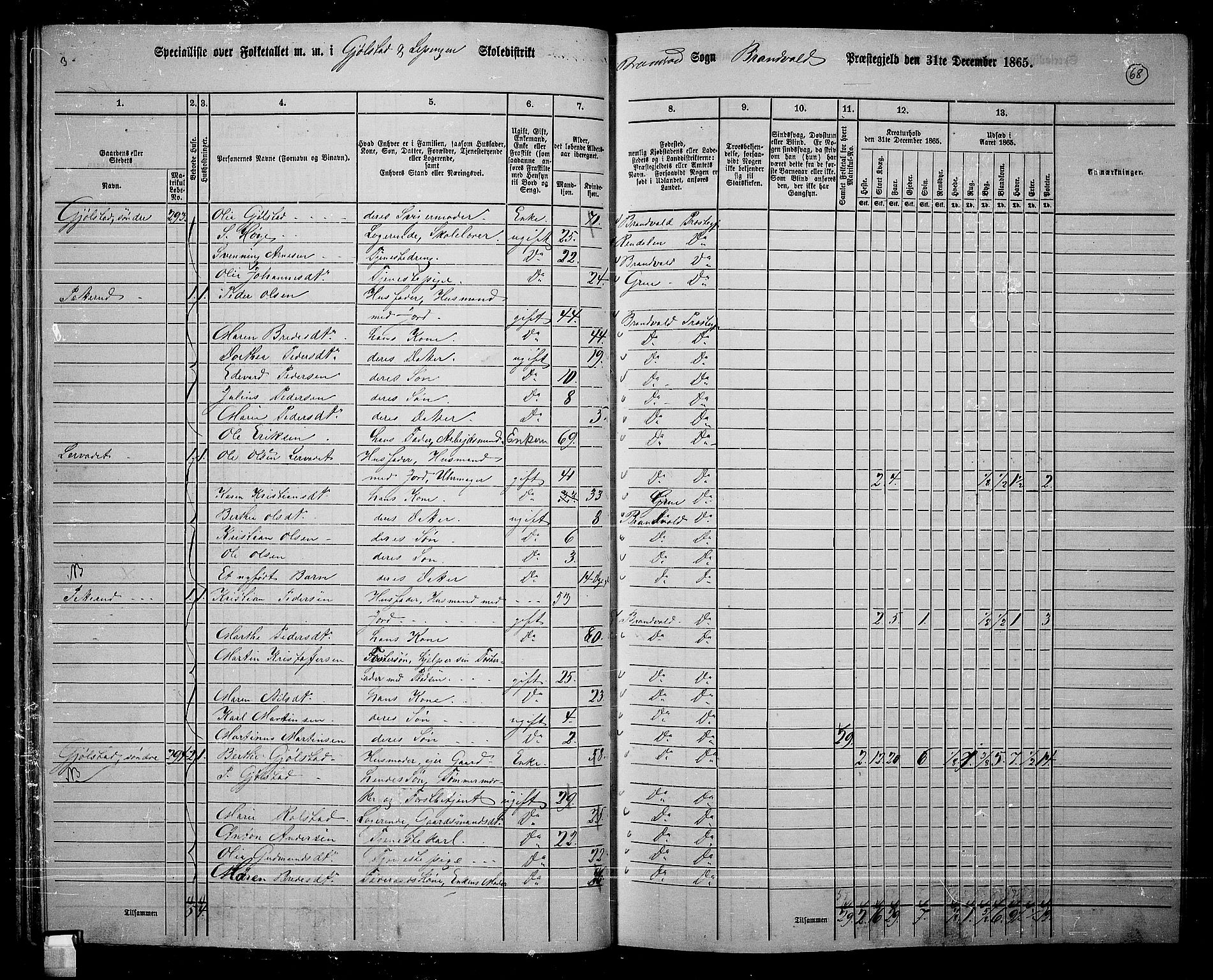 RA, 1865 census for Brandval, 1865, p. 59