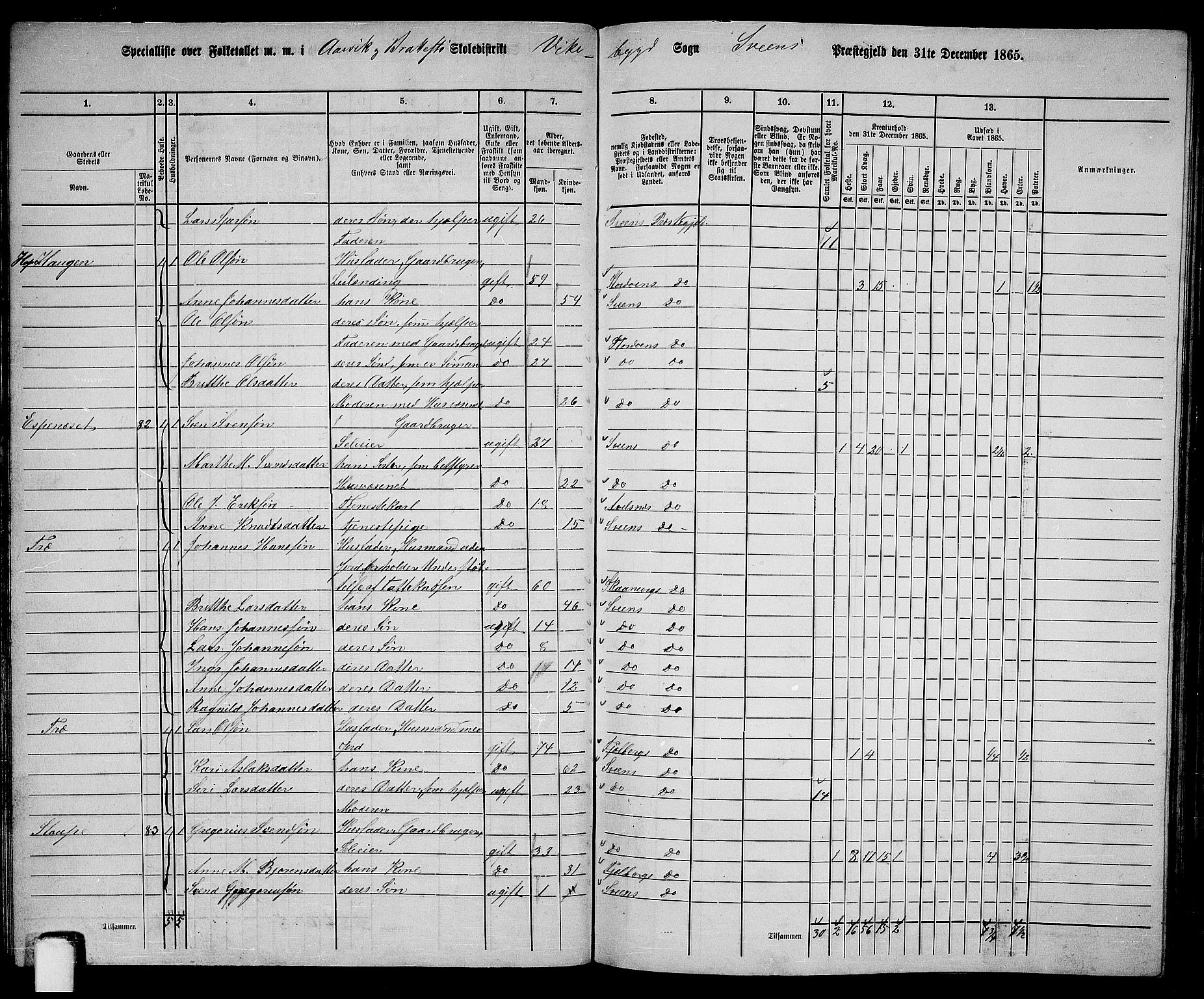 RA, 1865 census for Sveio, 1865, p. 33