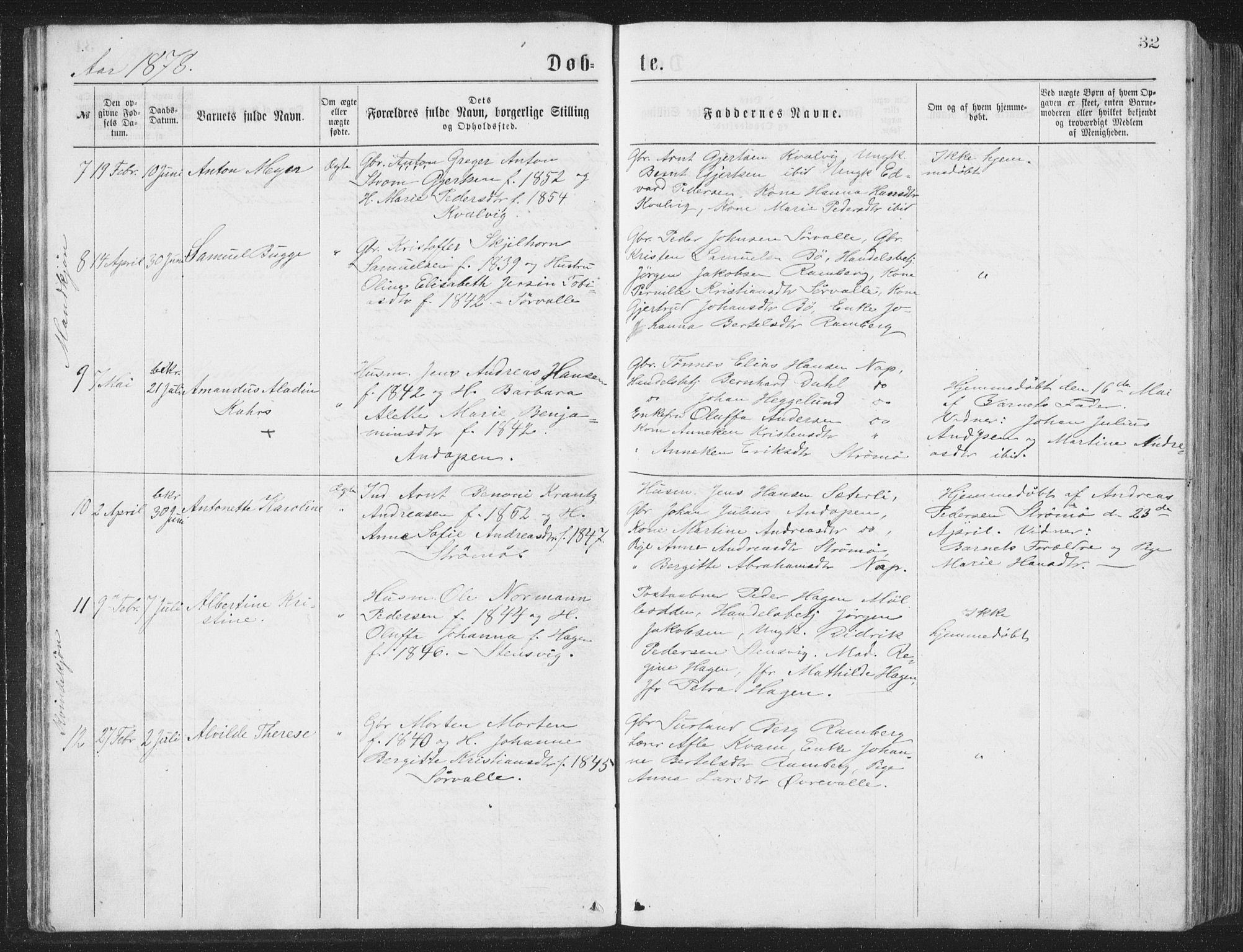 Ministerialprotokoller, klokkerbøker og fødselsregistre - Nordland, AV/SAT-A-1459/885/L1213: Parish register (copy) no. 885C02, 1874-1892, p. 32