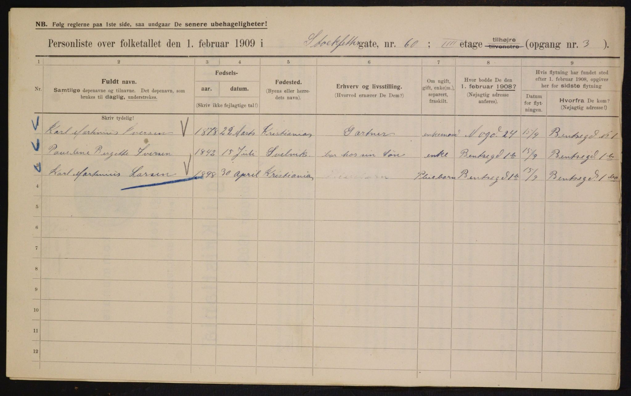 OBA, Municipal Census 1909 for Kristiania, 1909, p. 92587