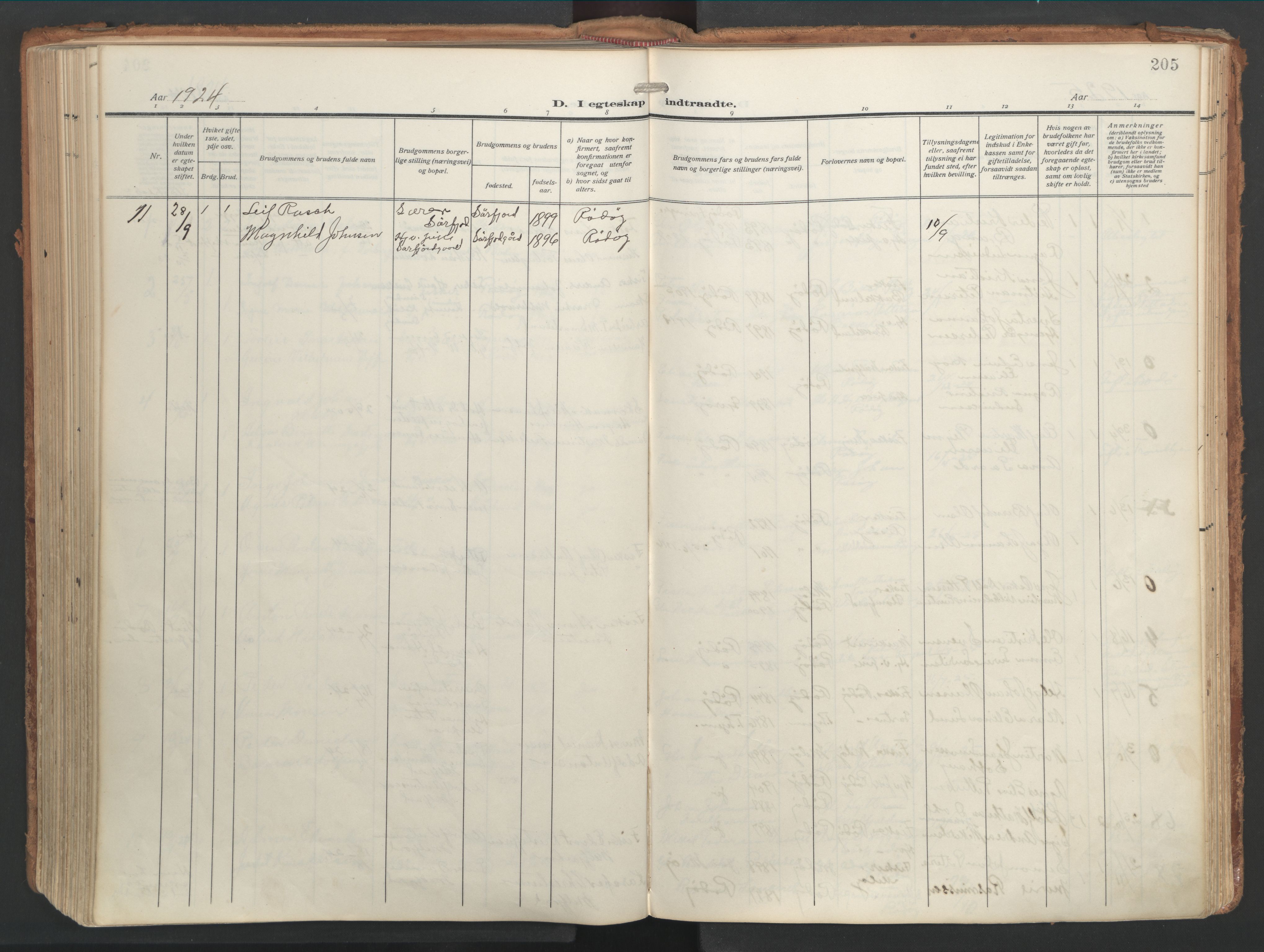 Ministerialprotokoller, klokkerbøker og fødselsregistre - Nordland, AV/SAT-A-1459/841/L0614: Parish register (official) no. 841A17, 1911-1925, p. 205