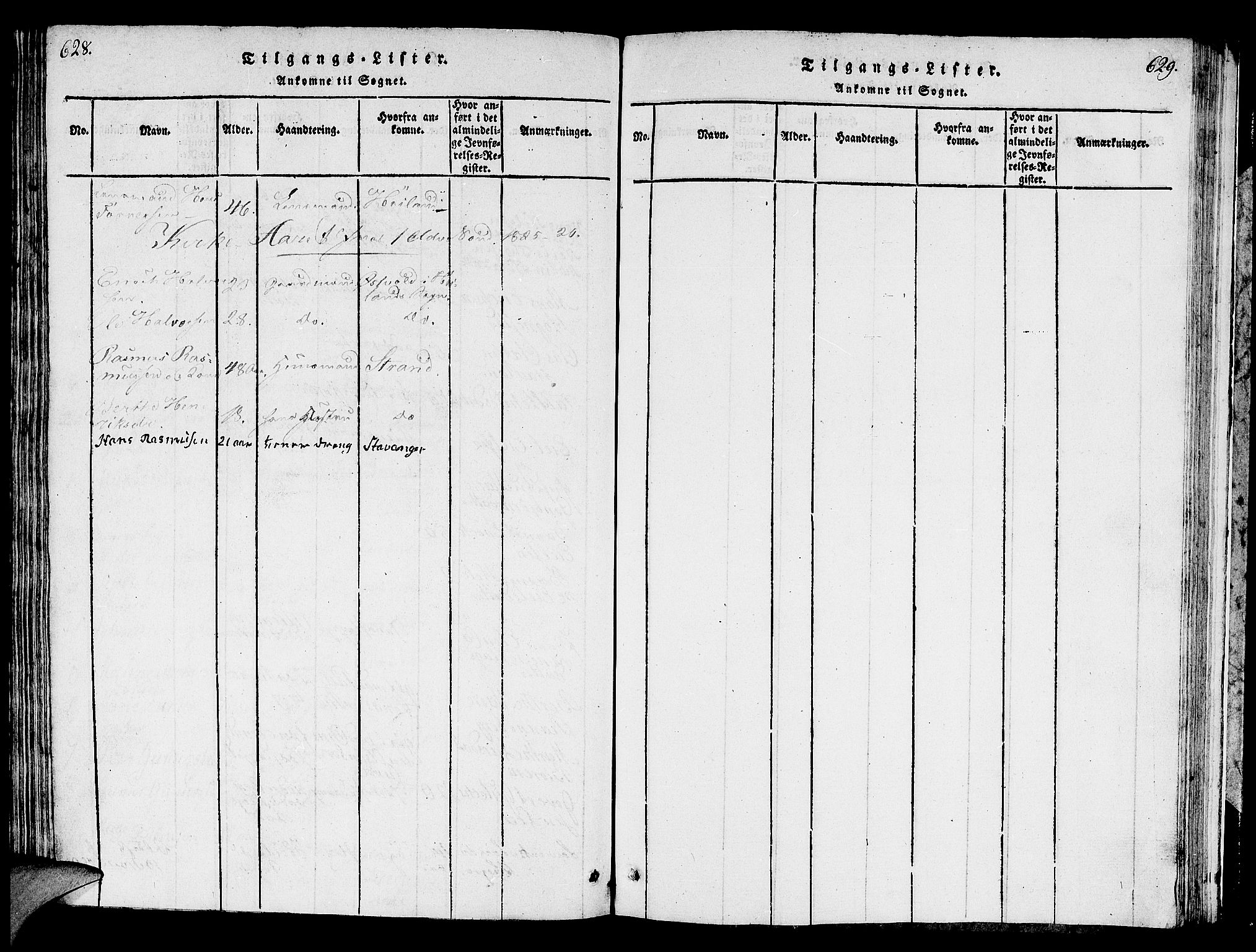 Håland sokneprestkontor, AV/SAST-A-101802/001/30BB/L0001: Parish register (copy) no. B 1, 1815-1845, p. 628-629