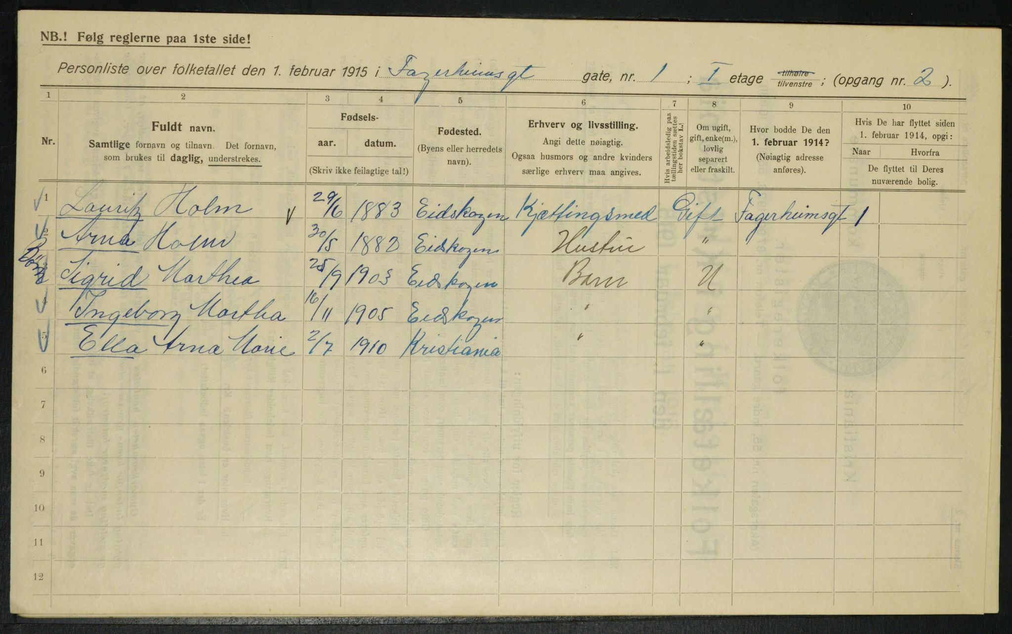 OBA, Municipal Census 1915 for Kristiania, 1915, p. 22648