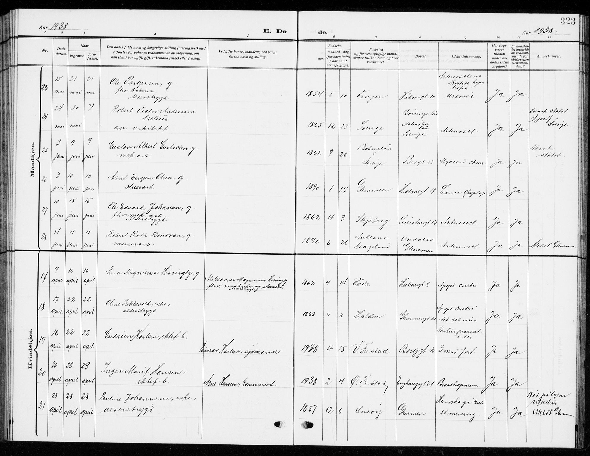 Fredrikstad domkirkes prestekontor Kirkebøker, AV/SAO-A-10906/G/Ga/L0004: Parish register (copy) no. 4, 1910-1944, p. 323