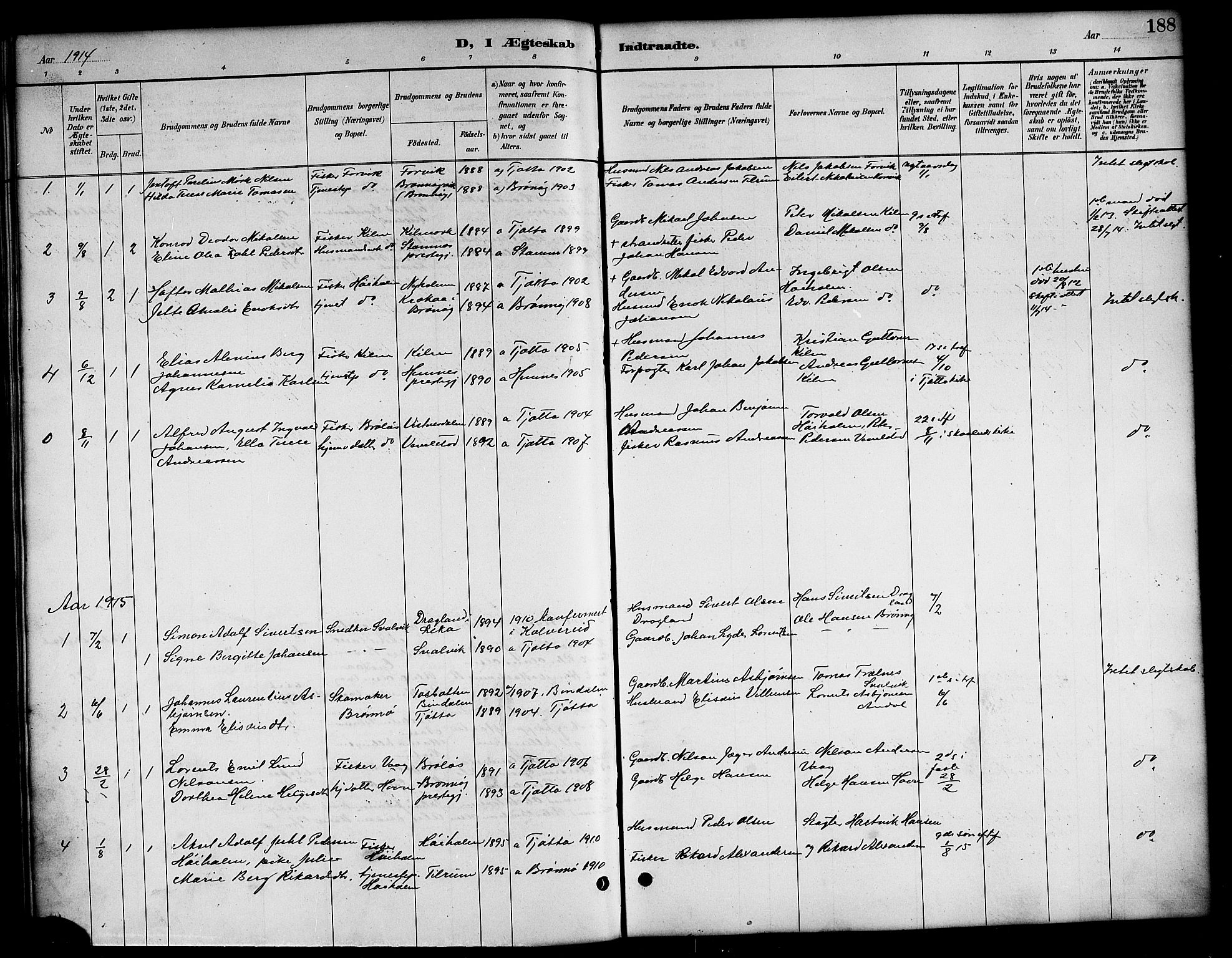 Ministerialprotokoller, klokkerbøker og fødselsregistre - Nordland, SAT/A-1459/819/L0277: Parish register (copy) no. 819C03, 1888-1917, p. 188