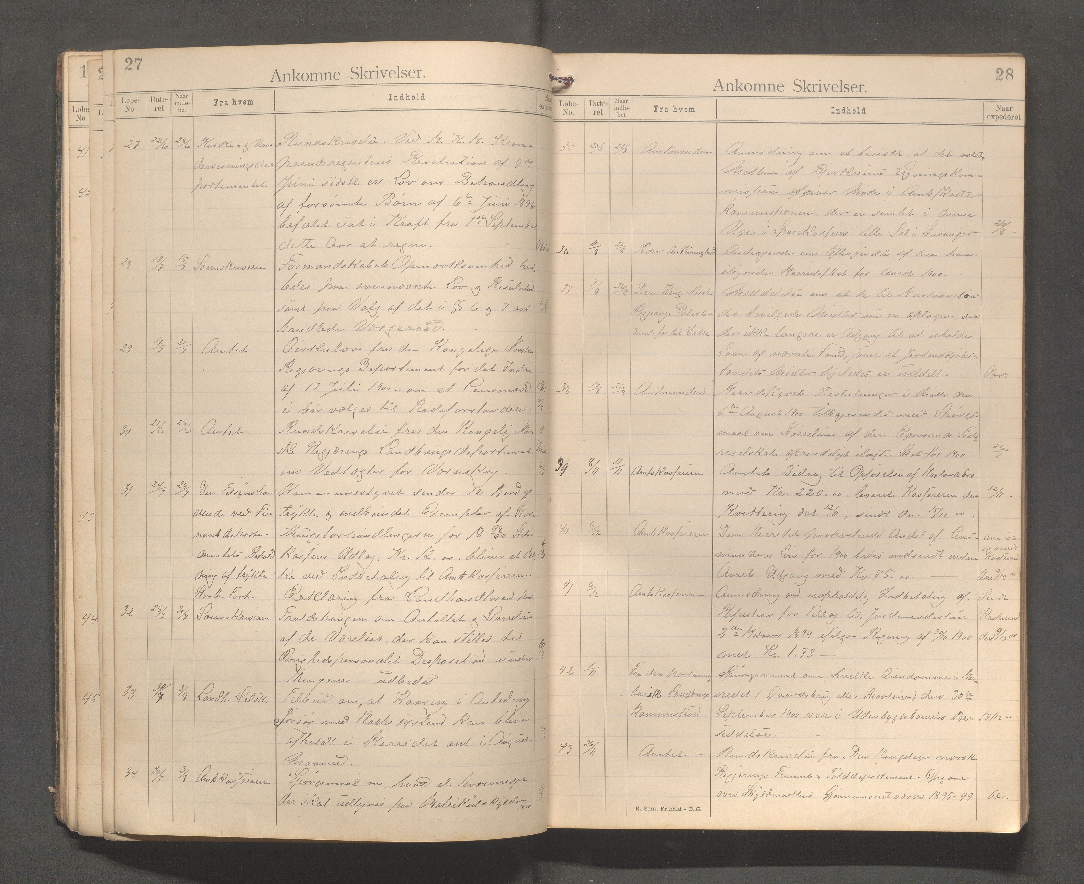 Bjerkreim kommune - Formannskapet/Sentraladministrasjonen, IKAR/K-101531/C/Ca/L0001: Journal, 1896-1911, p. 27-28