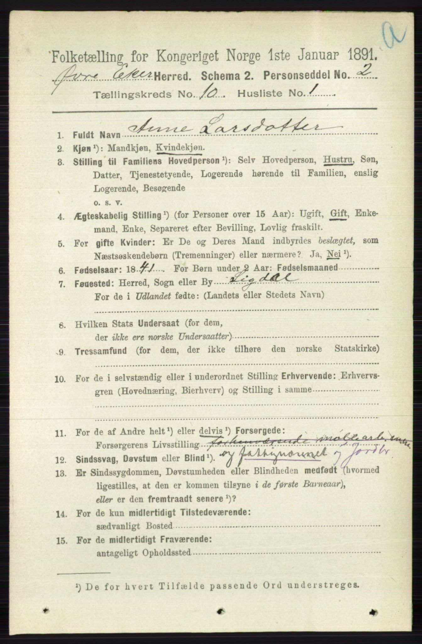 RA, 1891 census for 0624 Øvre Eiker, 1891, p. 4067