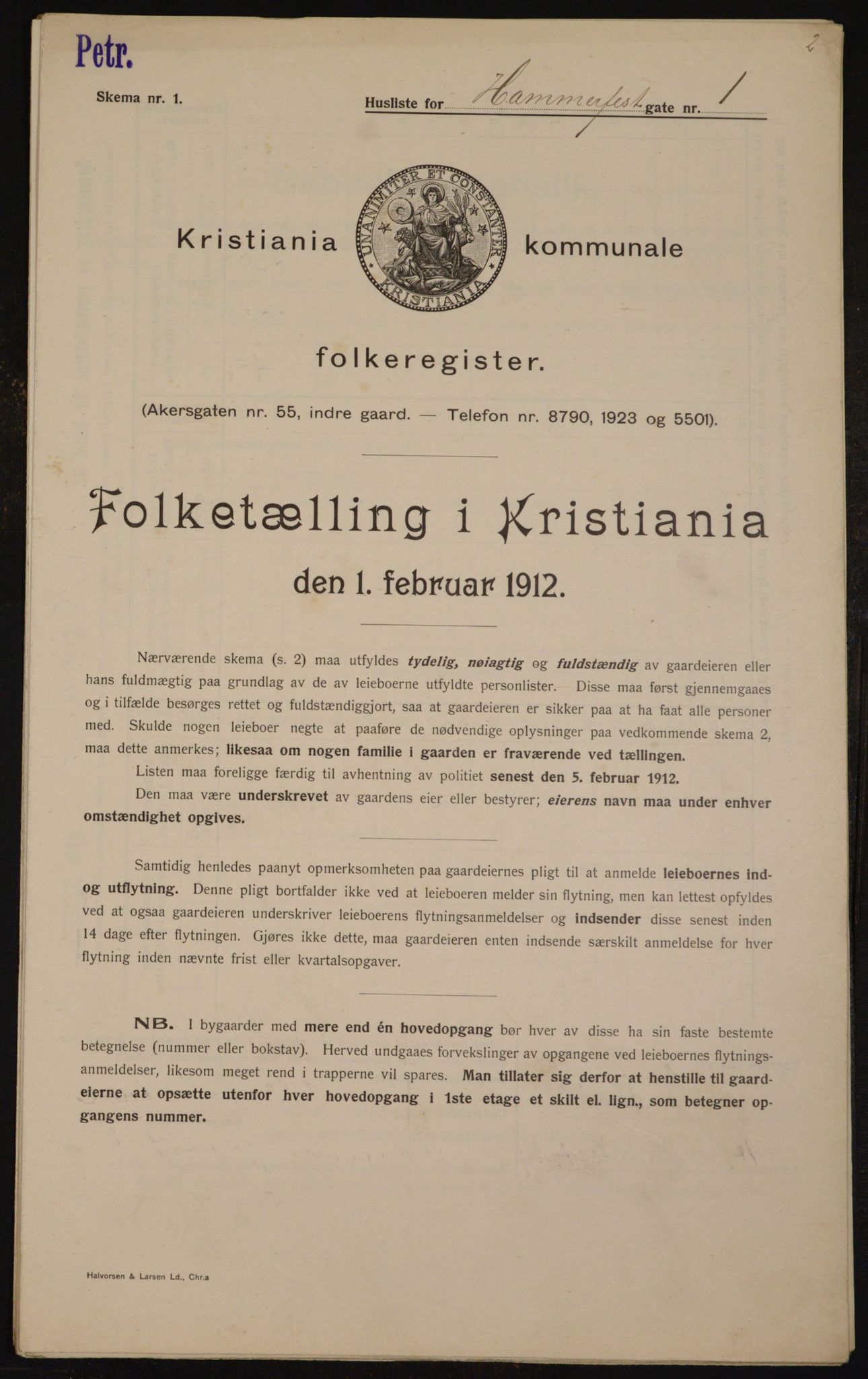 OBA, Municipal Census 1912 for Kristiania, 1912, p. 34168
