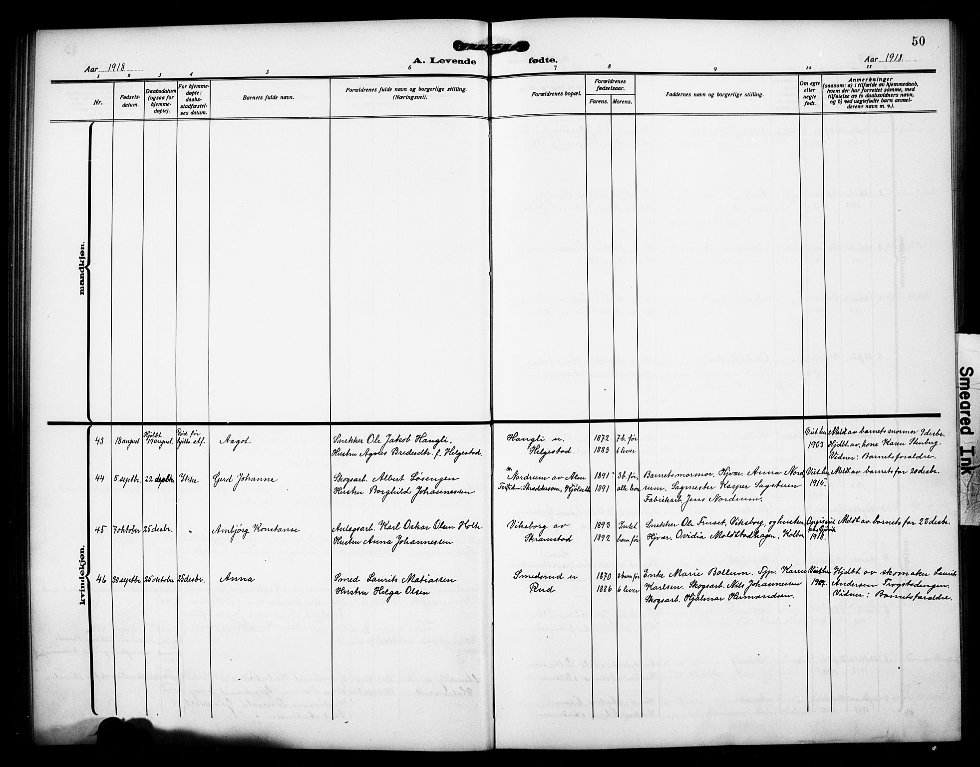 Østre Toten prestekontor, SAH/PREST-104/H/Ha/Hab/L0008: Parish register (copy) no. 8, 1913-1929, p. 50