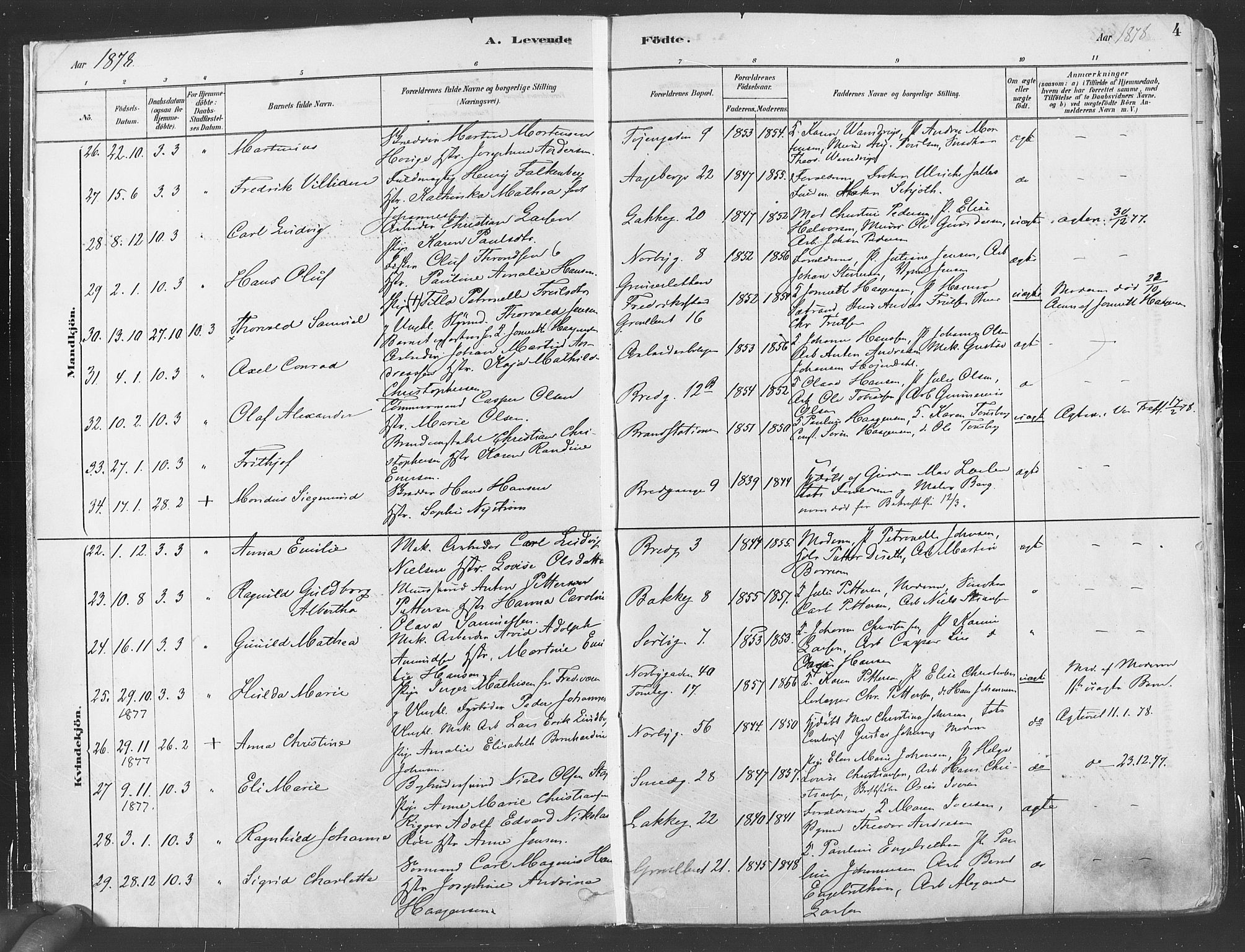 Grønland prestekontor Kirkebøker, AV/SAO-A-10848/F/Fa/L0007: Parish register (official) no. 7, 1878-1888, p. 4
