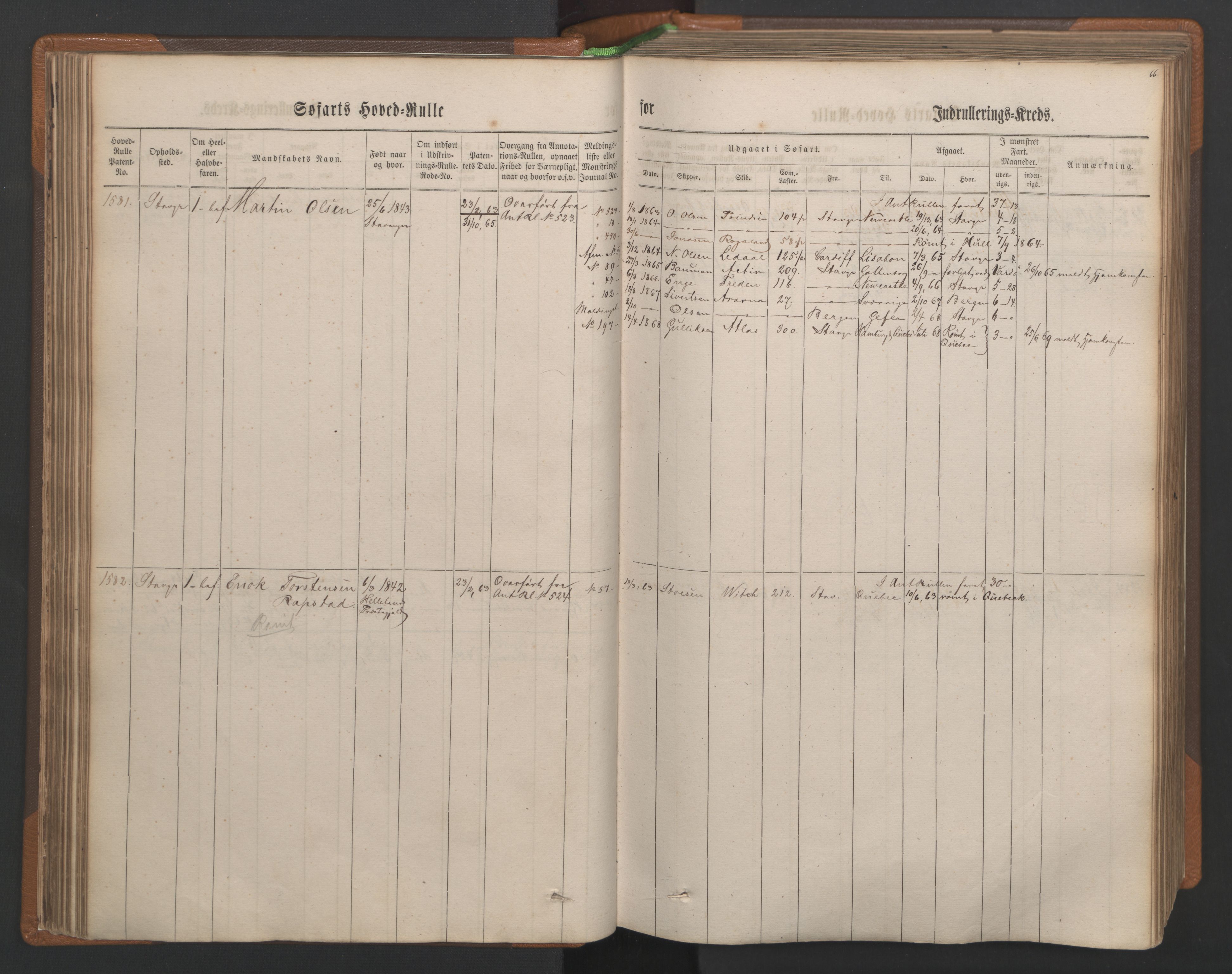 Stavanger sjømannskontor, AV/SAST-A-102006/F/Fb/Fbb/L0003: Sjøfartshovedrulle, patentnr. 1451-2270, 1863, p. 71