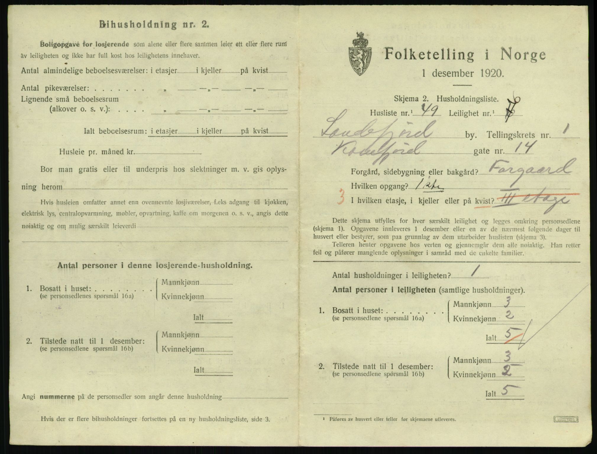 SAKO, 1920 census for Sandefjord, 1920, p. 1458