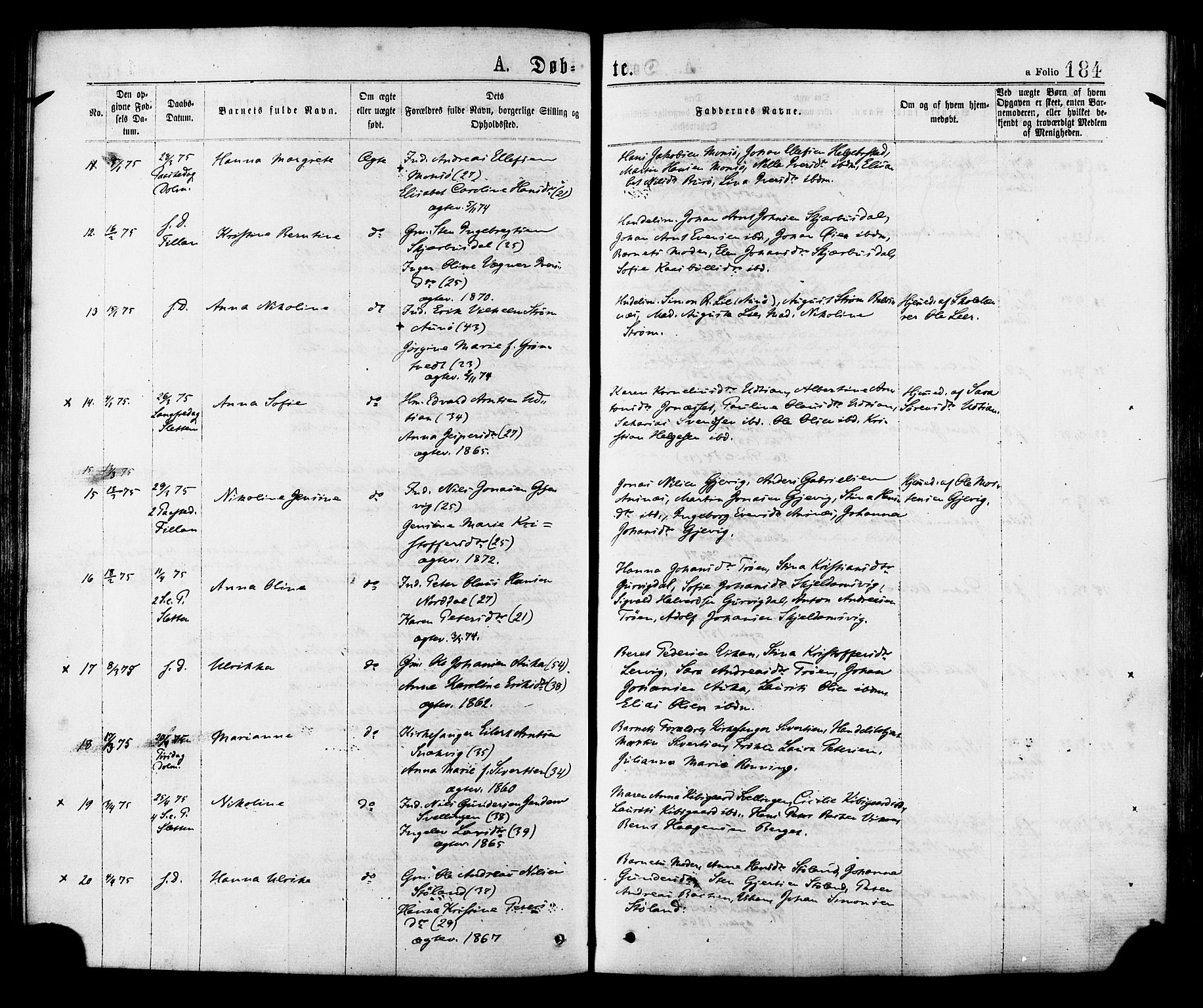 Ministerialprotokoller, klokkerbøker og fødselsregistre - Sør-Trøndelag, SAT/A-1456/634/L0532: Parish register (official) no. 634A08, 1871-1881, p. 184