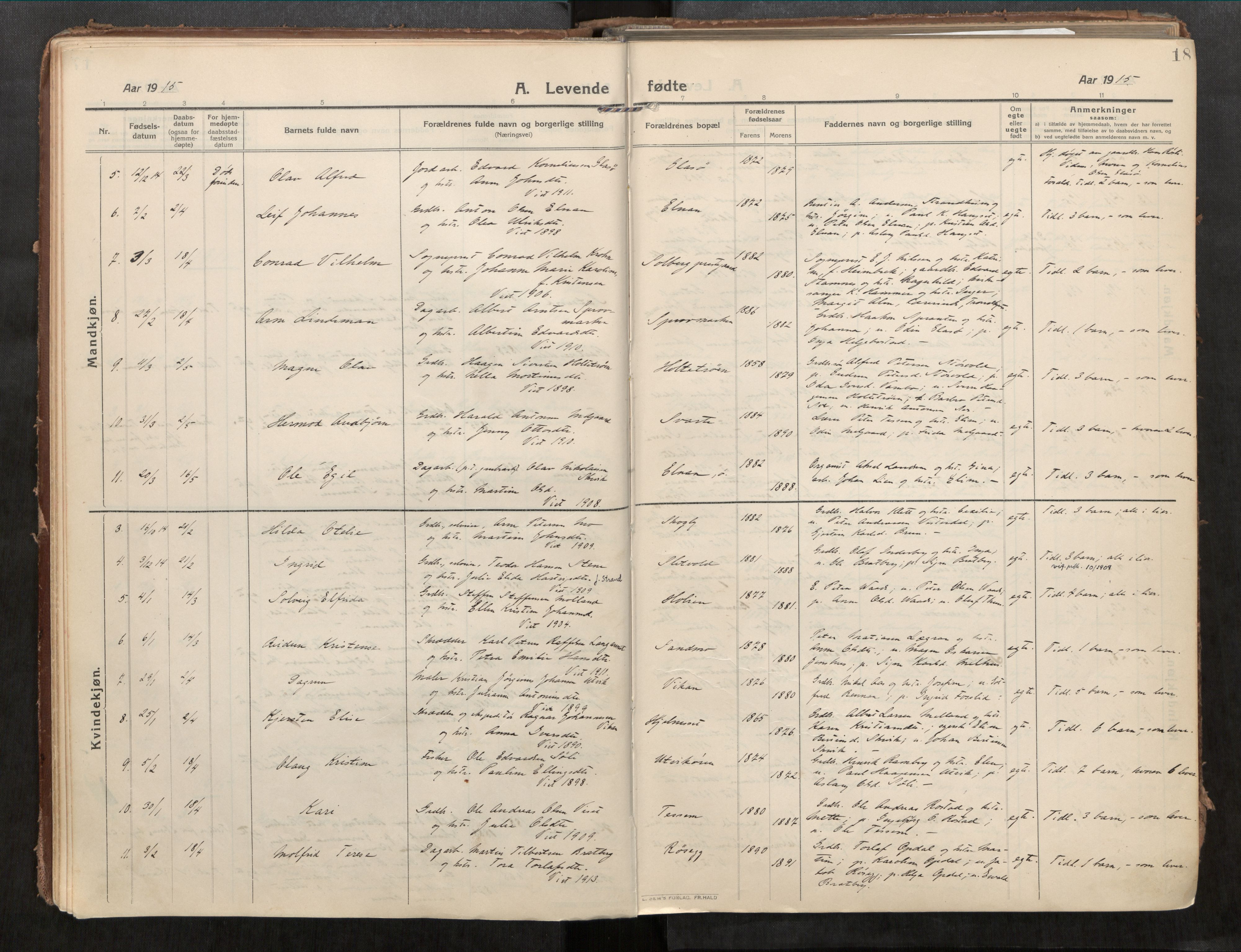 Beitstad sokneprestkontor, SAT/A-1162/I/I1/I1a/L0001: Parish register (official) no. 1, 1912-1927, p. 18