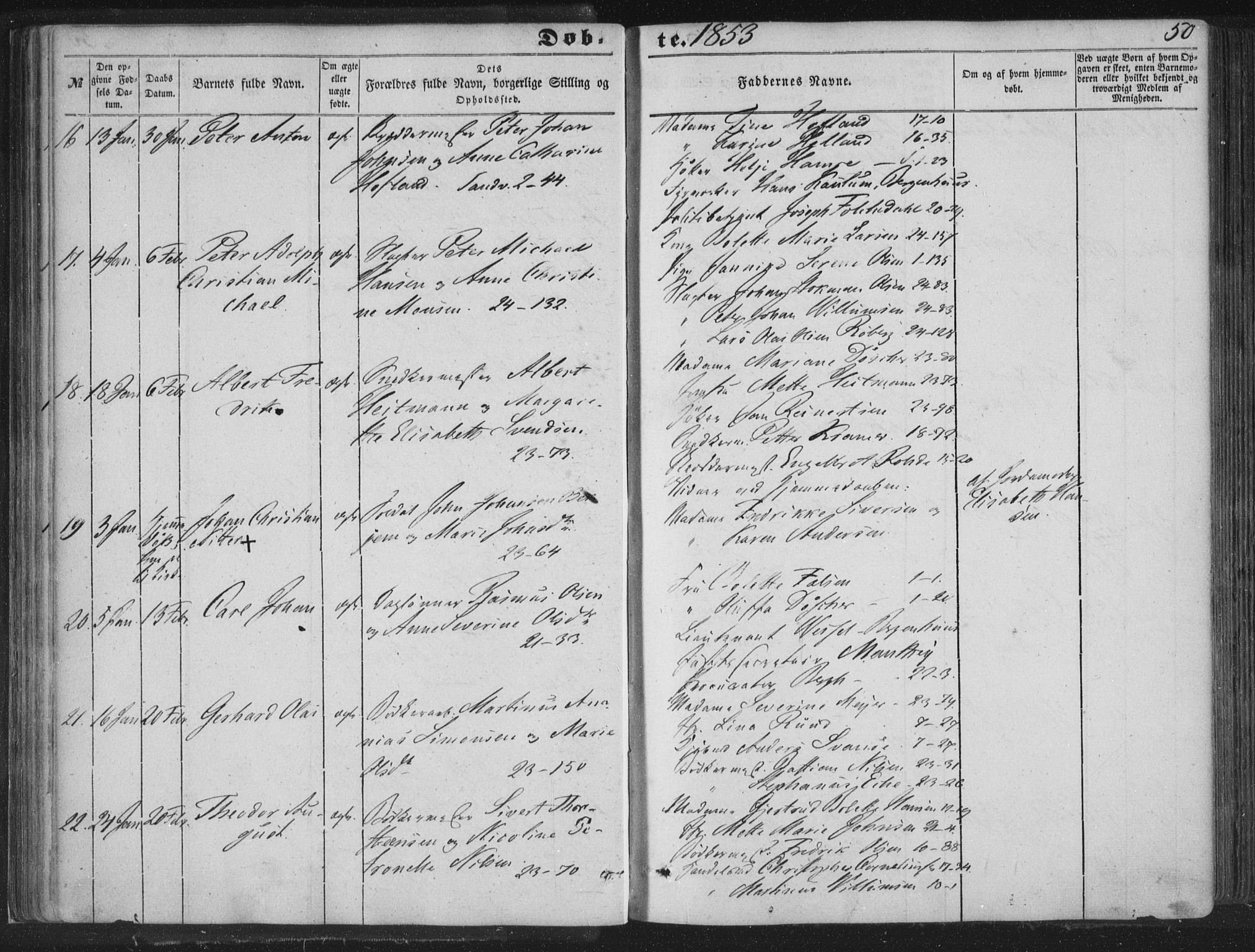 Korskirken sokneprestembete, AV/SAB-A-76101/H/Haa/L0017: Parish register (official) no. B 3, 1851-1857, p. 50