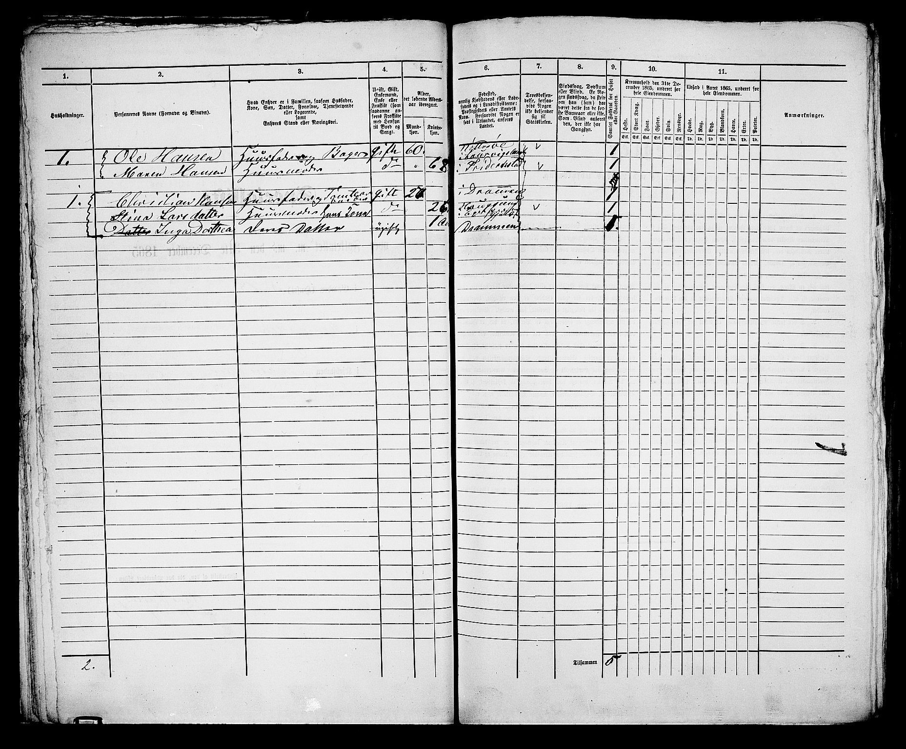 RA, 1865 census for Bragernes in Drammen, 1865, p. 60